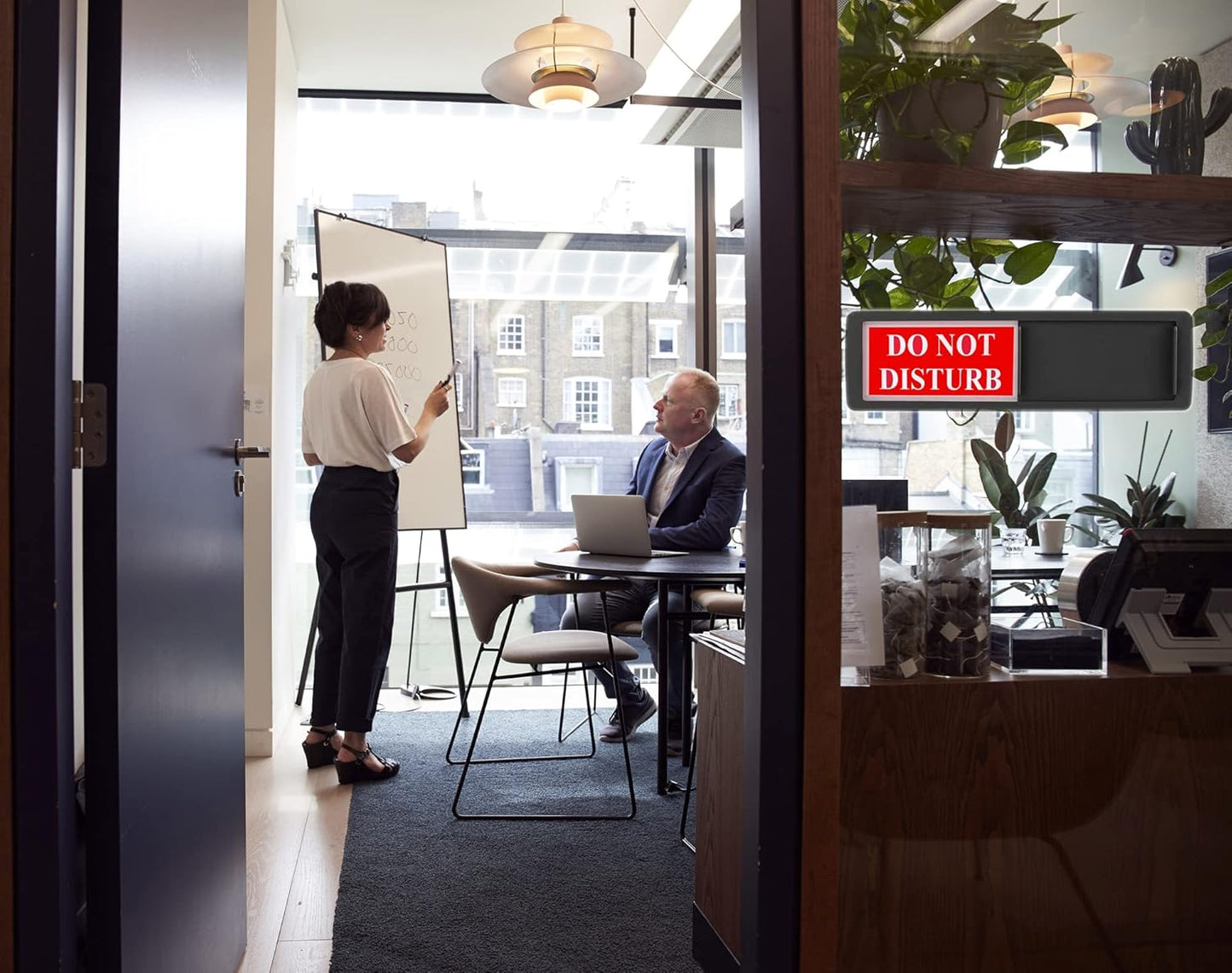 Magnetic Do Not Disturb Sign - Privacy Slider Door Hanger with Non-Scratch Surface, Reversible Indicator for Home Office, Restroom, Hotel, Hospital, Conference Room， 7"x2" Silver.