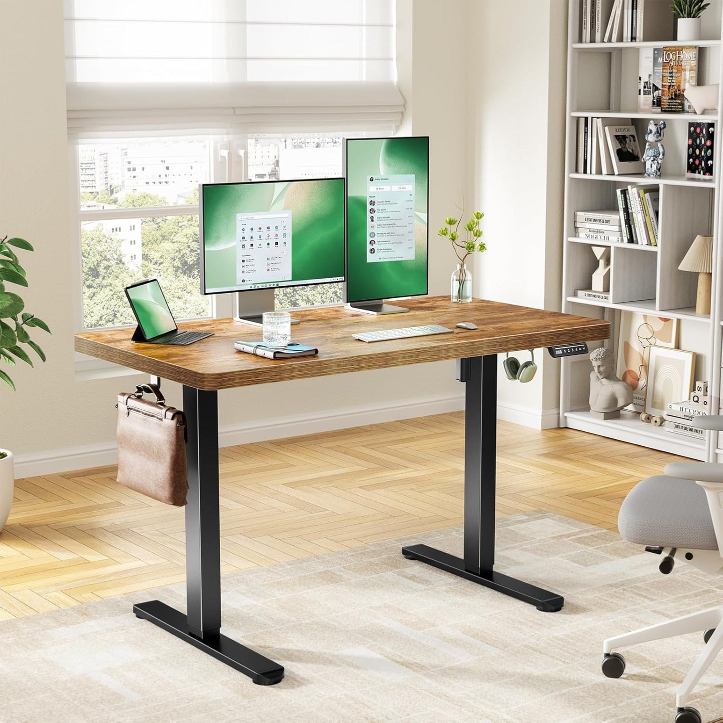 Marsail 55 x 30 Electric Standing Desk with One-Piece Desktop, Sit Stand Desk with Thickened Tabletop, Height Adjustable Stand Up Desk with Cable Management for Home Office(Frame+Desktop, 2 Packages)