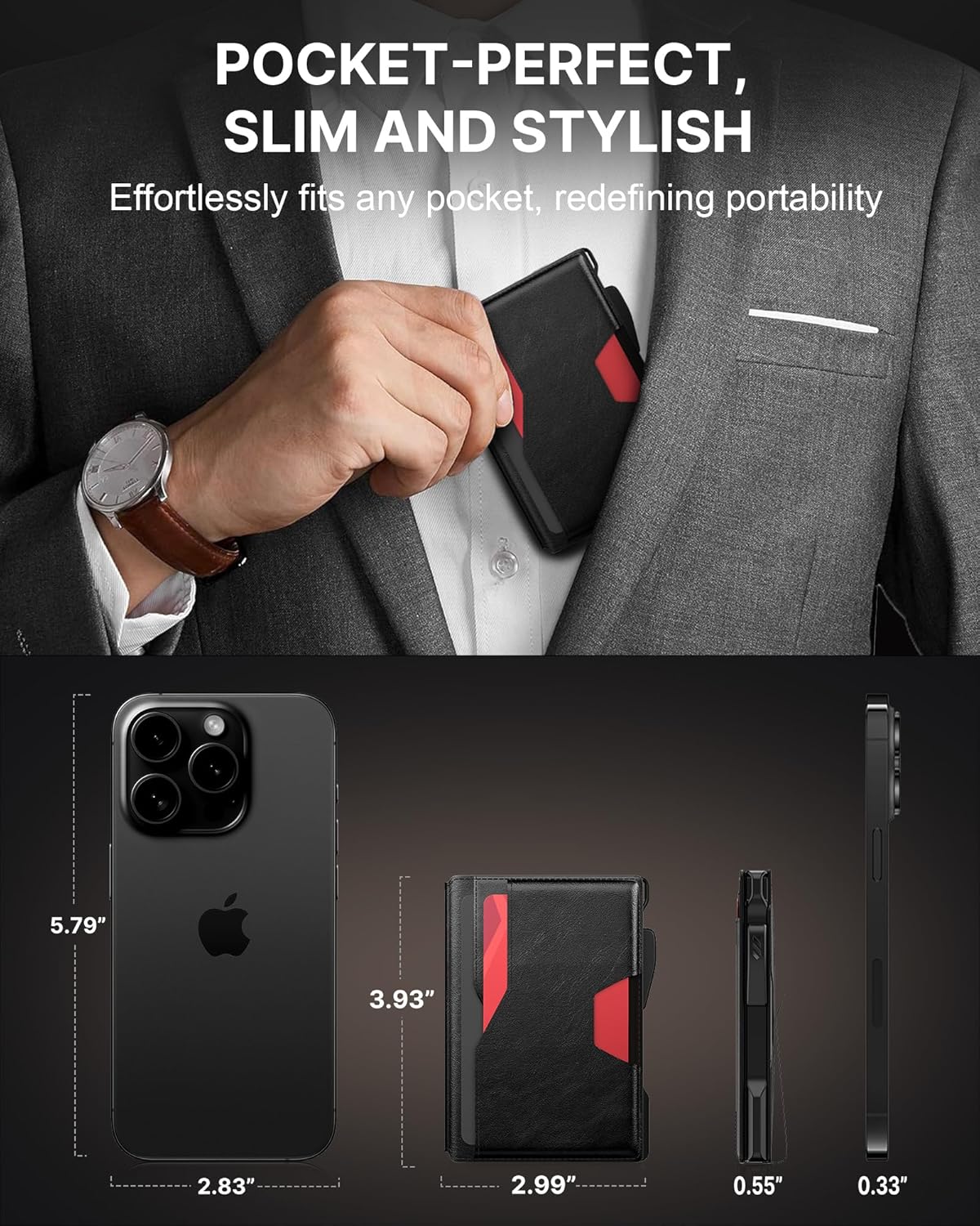 typecase Smart Wallet for Men: Metal Rfid Blocking Card Case, Ultra-Slim Bifold Wallet, Magnetic Card Holder, 9-13 Cards Capacitiy, Smart Pop up Wallet for Men with Money Clip - Black