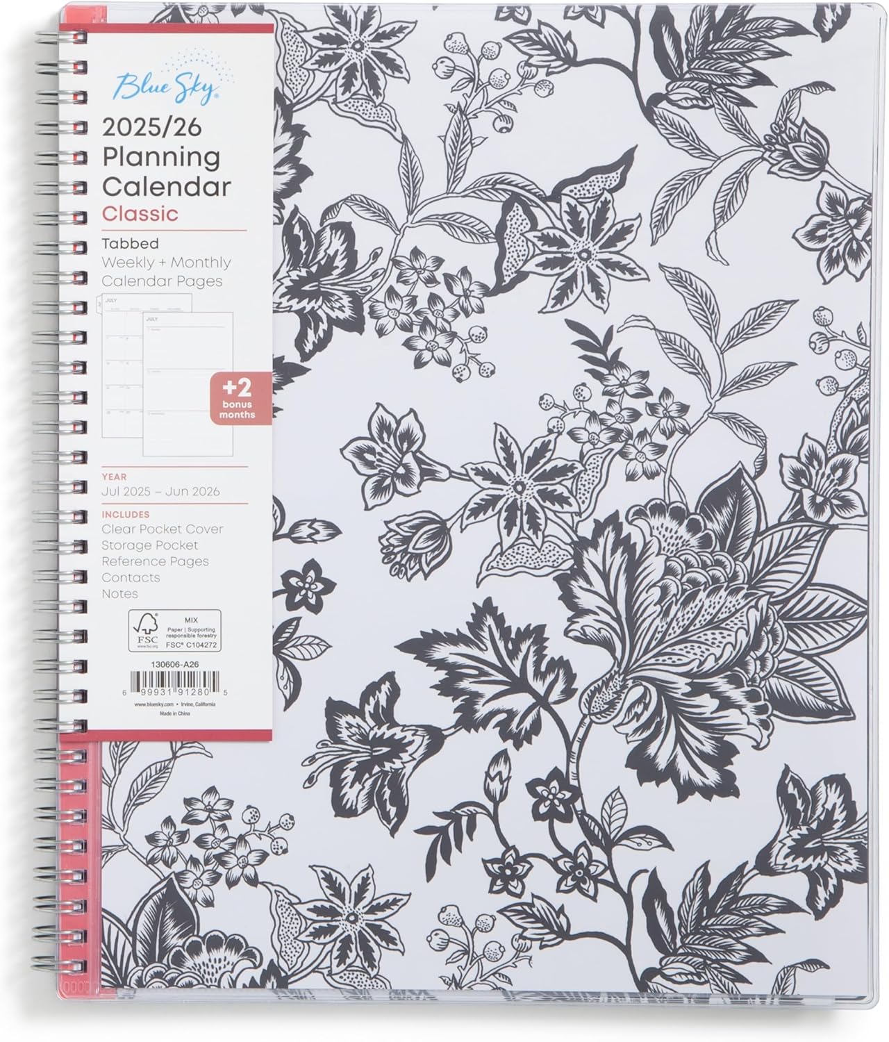 Blue Sky 2025-2026 Academic Year Weekly and Monthly Planner Calendar, July 2025 - June 2026, 12-Month, 8.5" x 11", Flexible Cover, Wirebound, Storage Pocket, Analeis