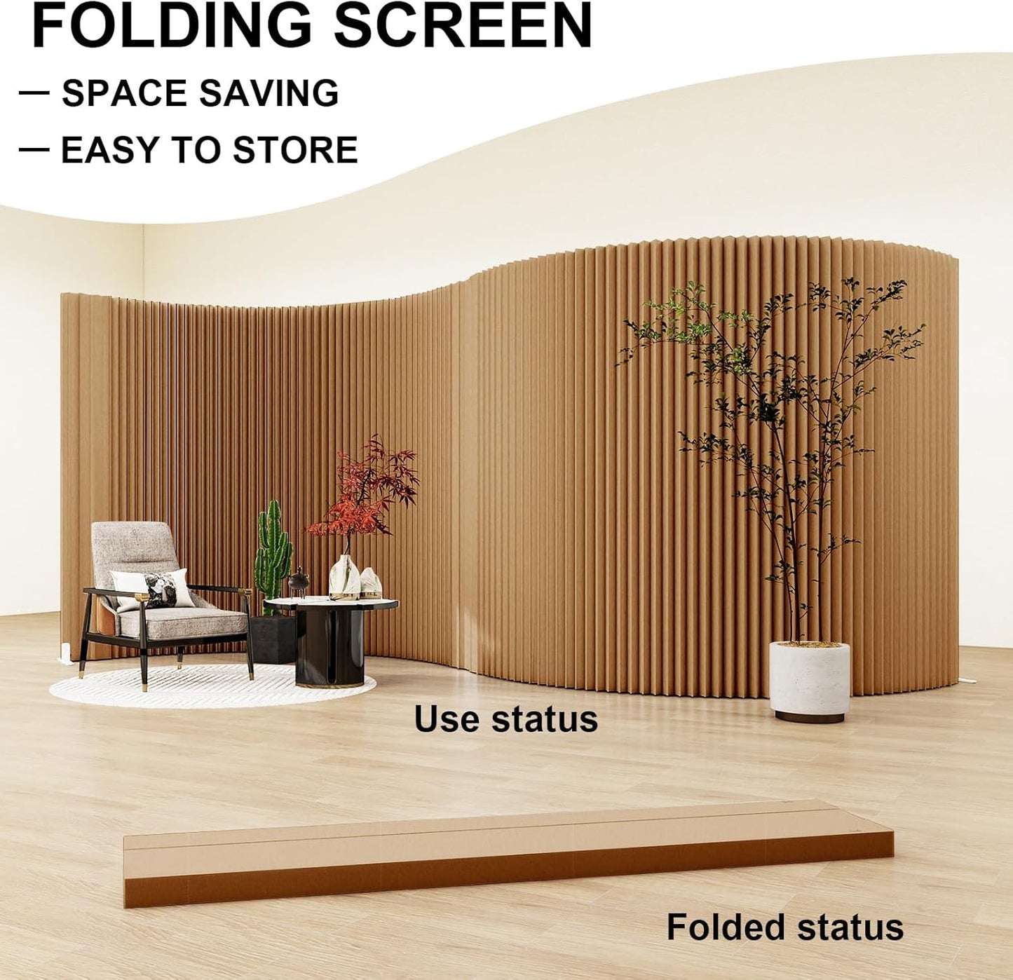 Paper Room Divider,Portable Office Partition Wall,Folding Privacy Paper Screen,Wall Dividers for Room Seperation,Freestanding Partition for Home Office Studio Exhibition,Brown -L16.4*W1.15 *H5.91 ft