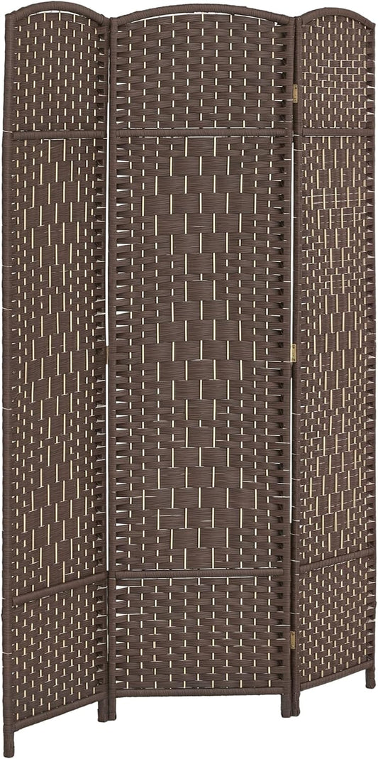 HOMCOM 3 Panel Room Divider, 6' Tall Folding Privacy Screen, Hand-Woven Freestanding Wall Partition for Home Office, Bedroom, Brown