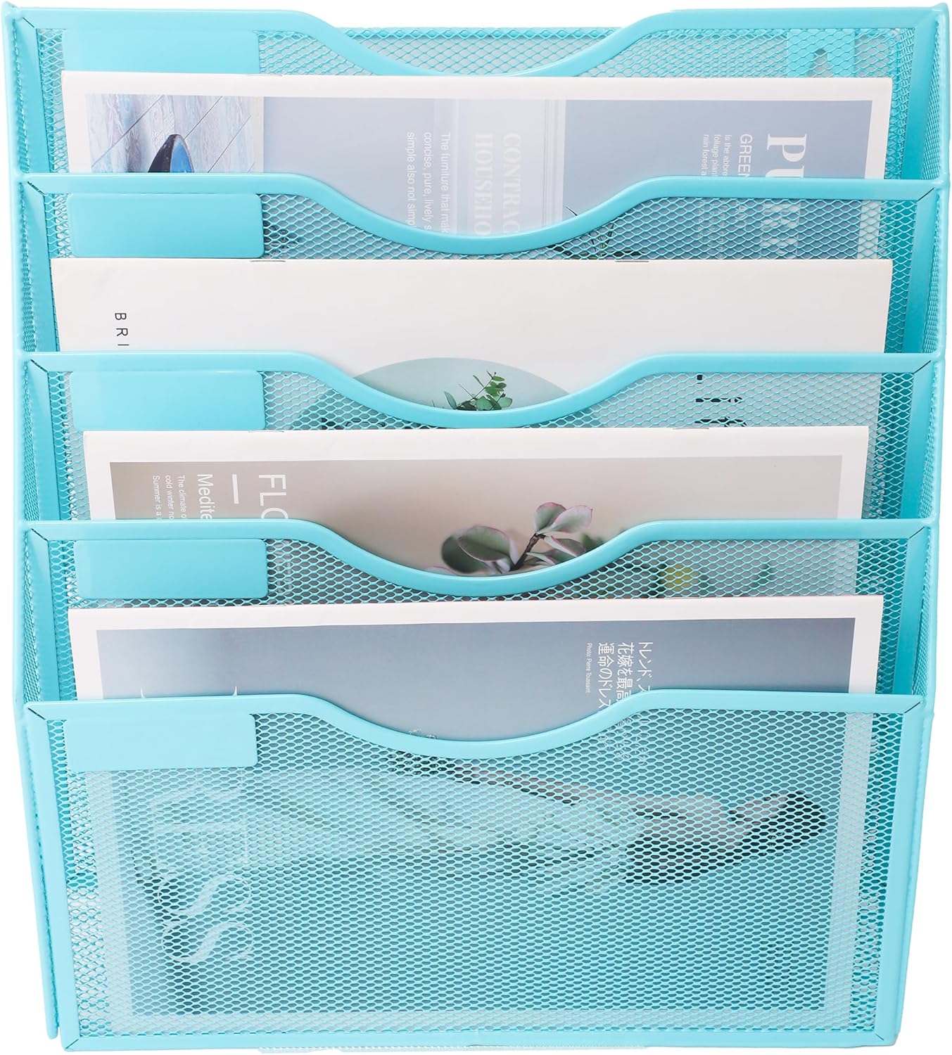 EASEPRES 5 Pocket Mesh Hanging Wall File Organizer, Wall Mounted Mail Paper Document Folder Holder, Clipboard Storage Organization Magazine Rack with Nametag Label for Office Home School, Blue