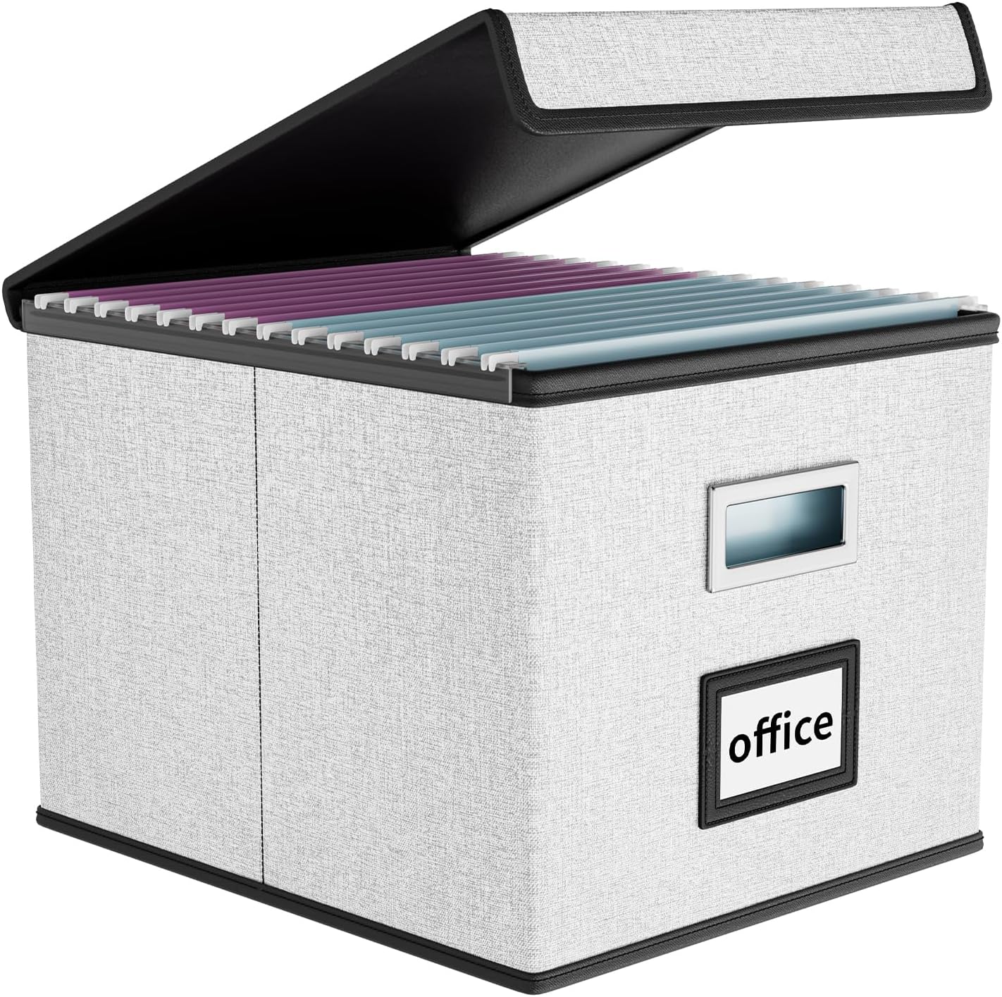 Huolewa Decorative File Storage Organizer Box with Lid, Portable Collapsible Linen Hanging Filing & Storage Boxes for Office/Decor/Home (White) - 14.9 x 12.7 x 10.8 inch - 1Pack