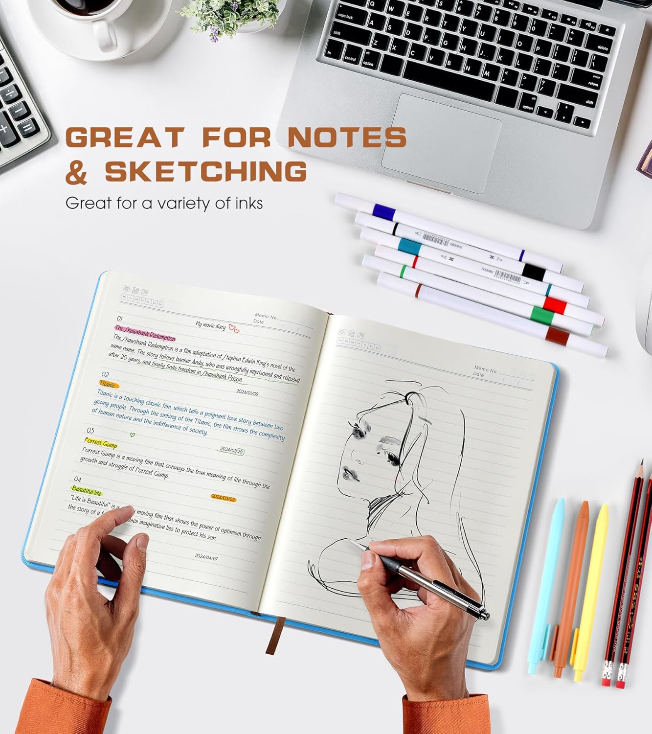 Lined Journal Notebook for Women Men,256 Pages A4 Large Hardcover Leather Journals for Writing,Travel,Business,Work,School,College Ruled Notebooks for Note Taking,Diary Notepad 8.6"×11"(Light blue)