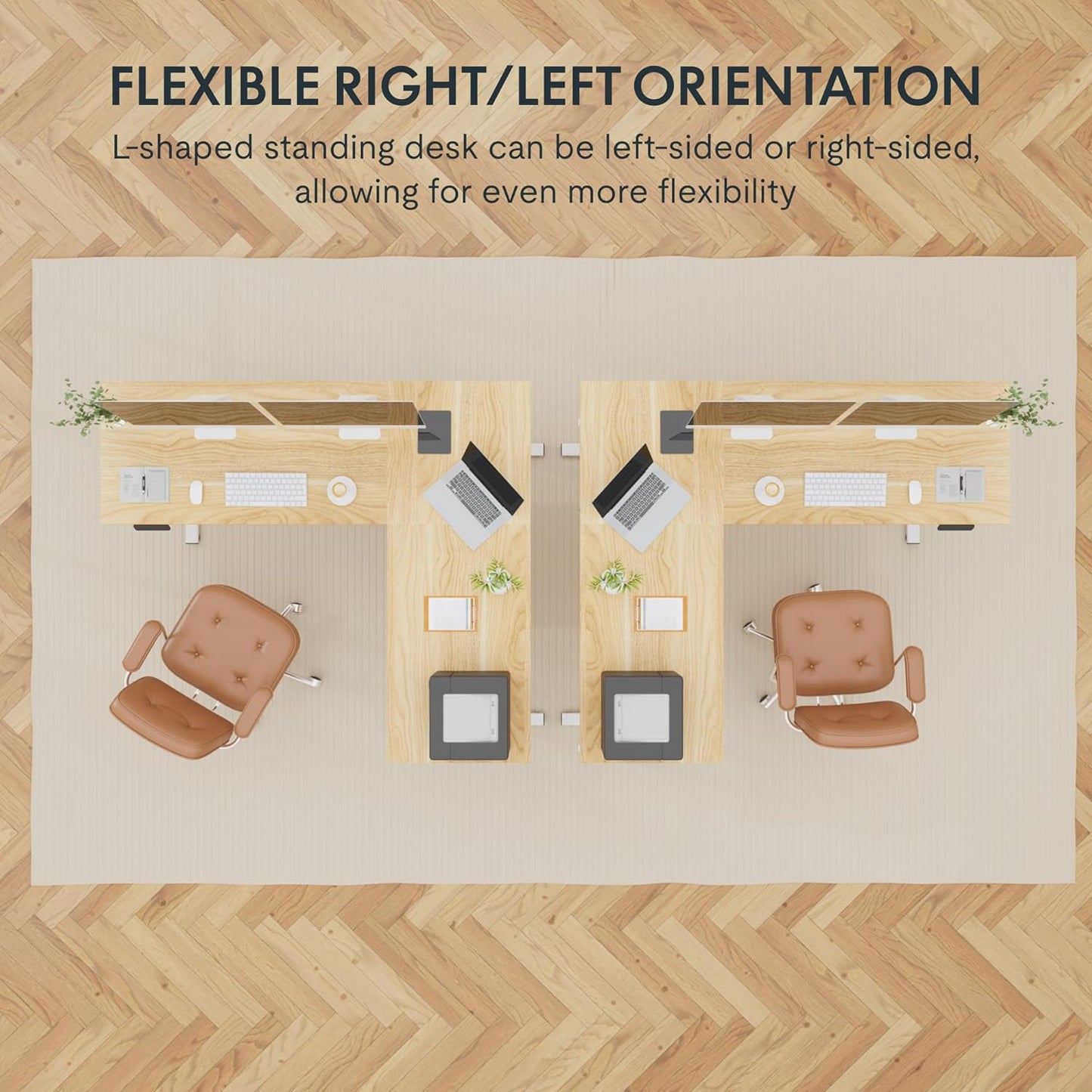 FLEXISPOT L Shaped Standing Desk, 63 x 47 Inch Electric Height Adjustable Corner Desk, Sit Stand Computer Workstation, Preset Controller, Home Office, White Frame with Maple Top, White Drawer