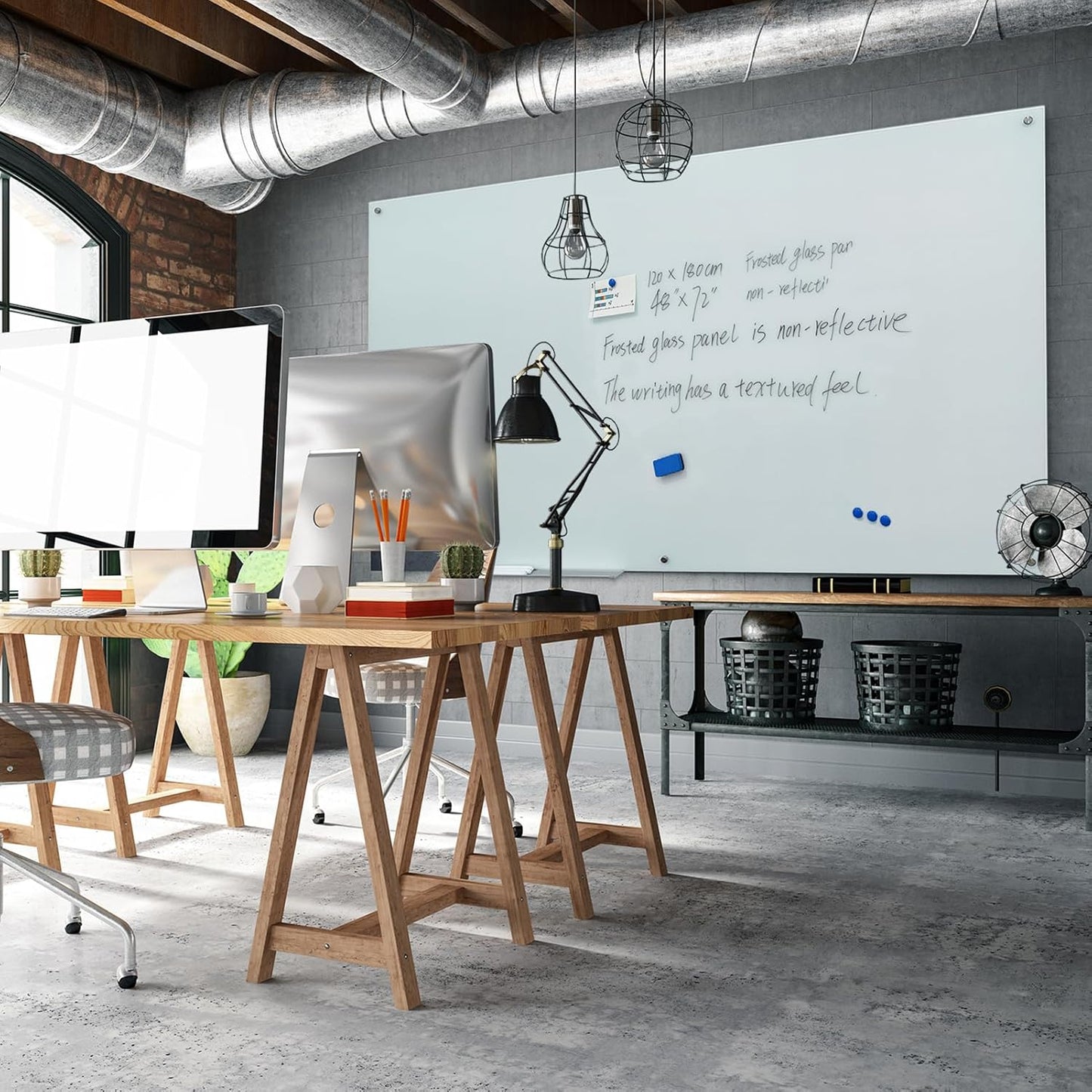 Magnetic Frosted Glass Whiteboard 48"x72" Glass Dry Erase Board 48"x72" Wall Mounted Frameless White Glassboard for Office School Home Shop