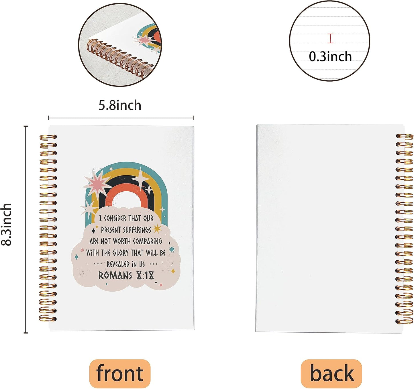 VNWEK Bible Scripture Romans 8:18 Our Present Sufferings Are Not Worth Comparing Spiral Notebook Journal 5.5 x 8.3 inches,Christian Lined Hardcover Spiral Notebook,Christian Gifts for Women Girls