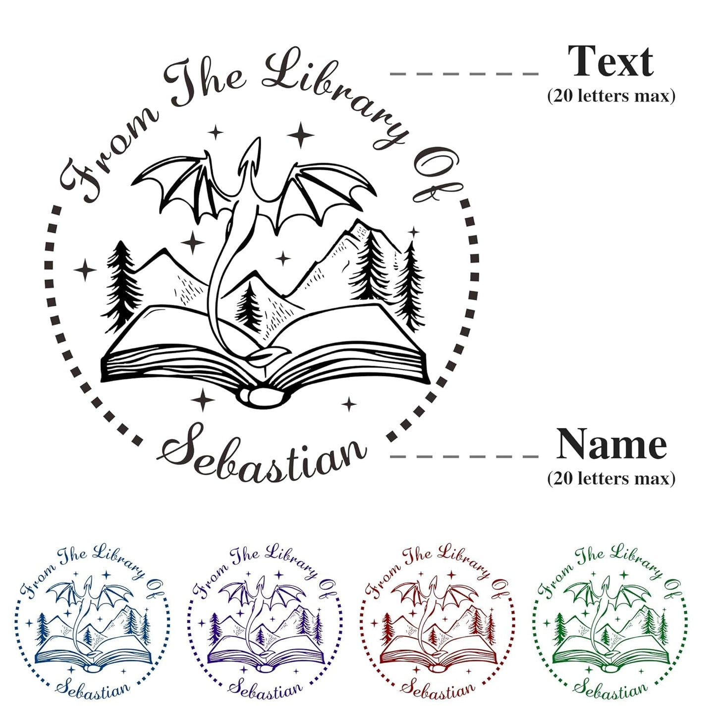 Custom Book Embosser Personalized Dragon Stamp with Your Name or Design | from the Library of | Ex Libris | Personalized Book Lover Gifts for Women | Daughter | Teacher | Wedding (Dragon Theme - 01)