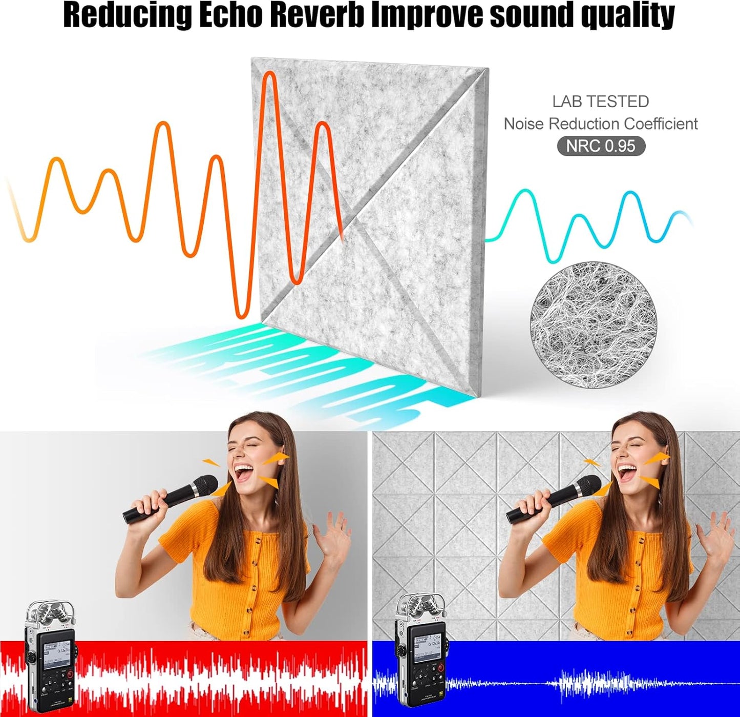 Sonicism 22 Pack X-Lined Acoustic Panels with Self-Adhesive, 12"X 12"X 0.4" Sound Proof Foam Panels, Decorative Soundproof Wall Panels, Sound Absorbing Tile for Home & Offices, Silver Gray