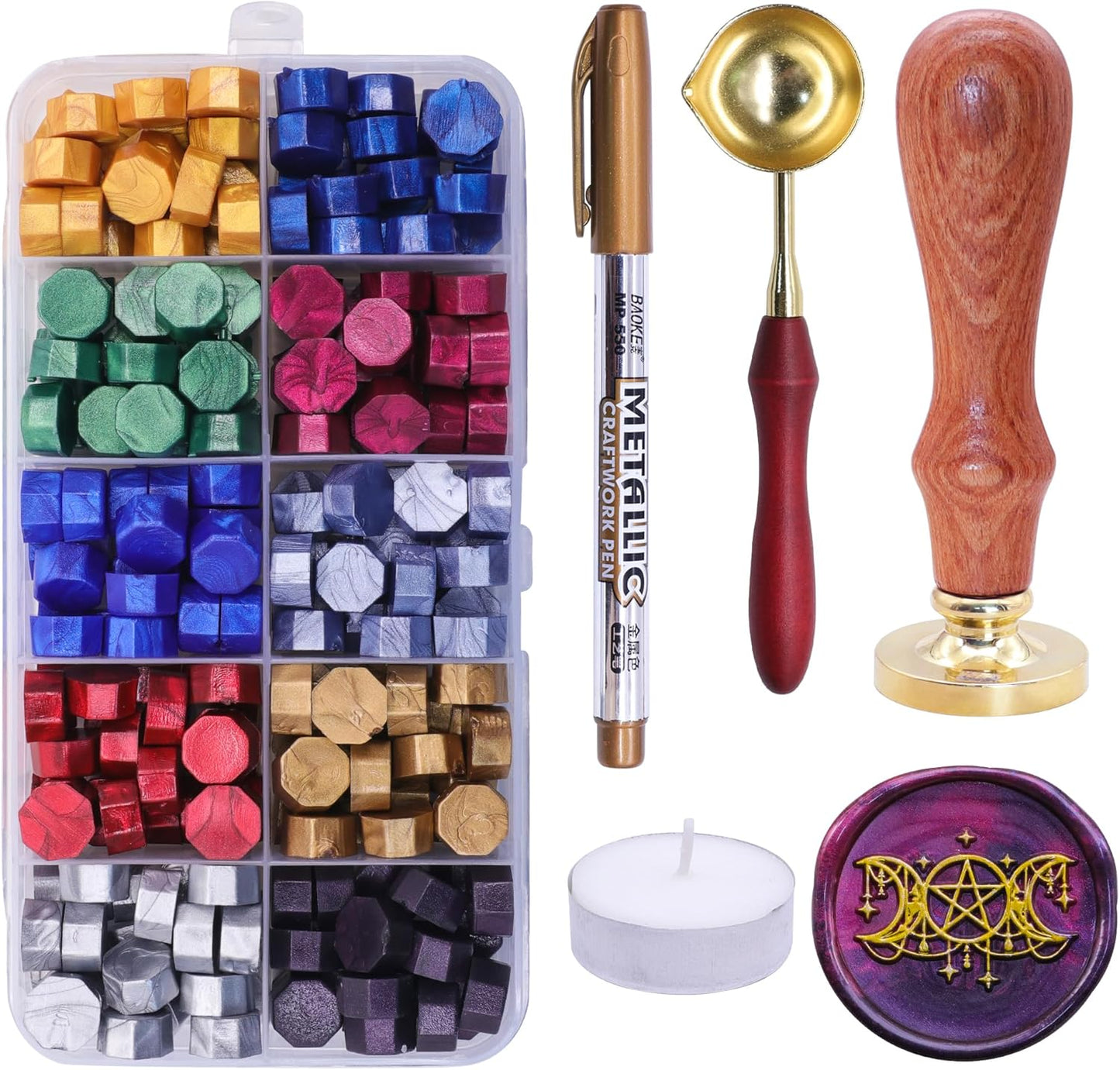 SWANGSA Triple Moon Goddess Wax Seal Stamp Kit with 200pcs Sealing Wax Beads, Great for Embellishment of Invitations, Wine Packages, Gift Idea
