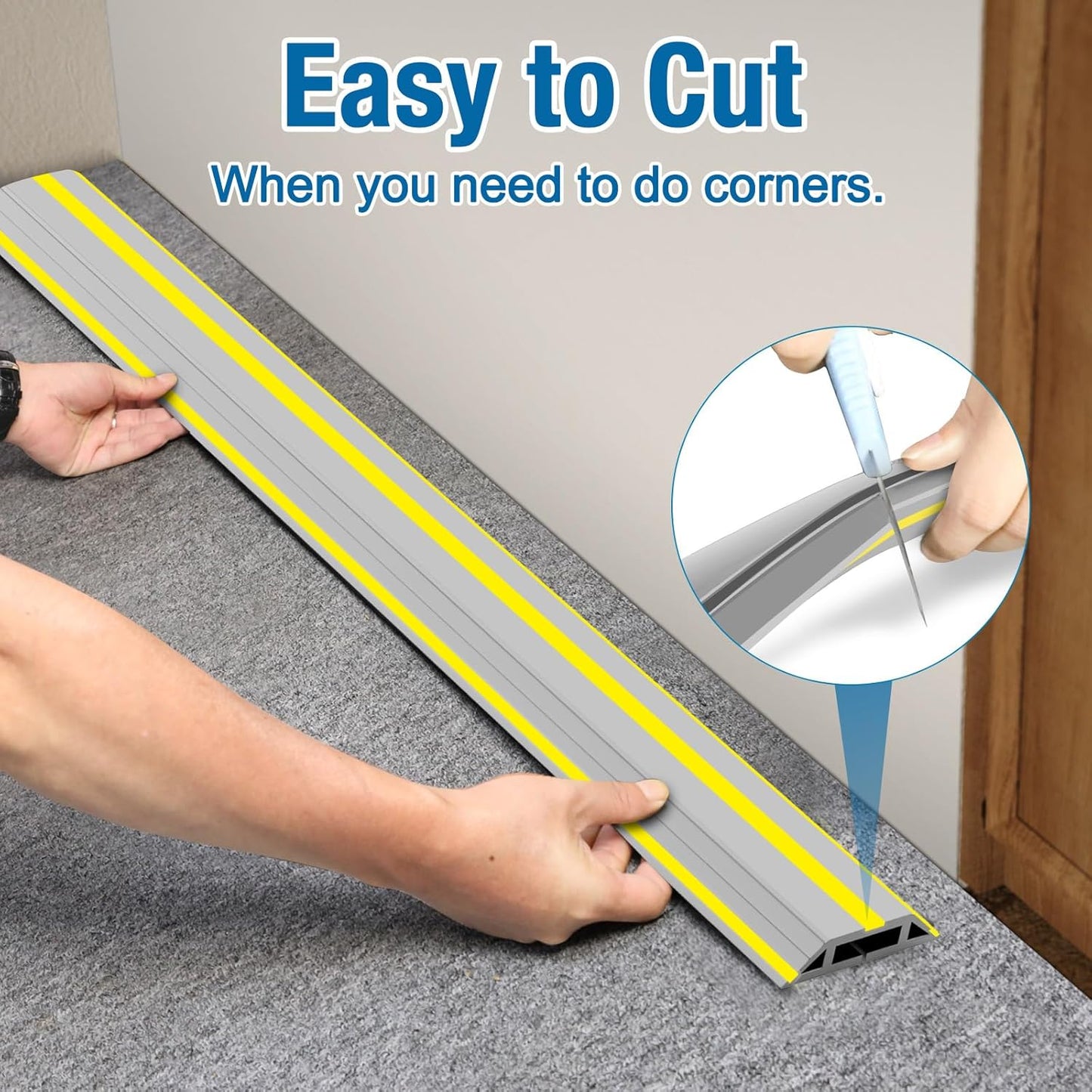 Eapele Floor Cable Cover Protector,Heavy Duty PVC Duct Easy to Unroll,Prevent Cable Trips and Protect Wires,Perfect for Home Office or Outdoor (Gray - 10ft)