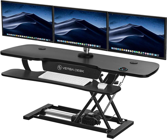 VERSADESK® PowerPro™ 48” x 24” Extra Wide Electric Sit-to-Stand Desk Converter w/ Keyboard Tray for Home or Office | USB Charging Port | Supports Multiple Monitors | Lifts 80 lbs. - Black
