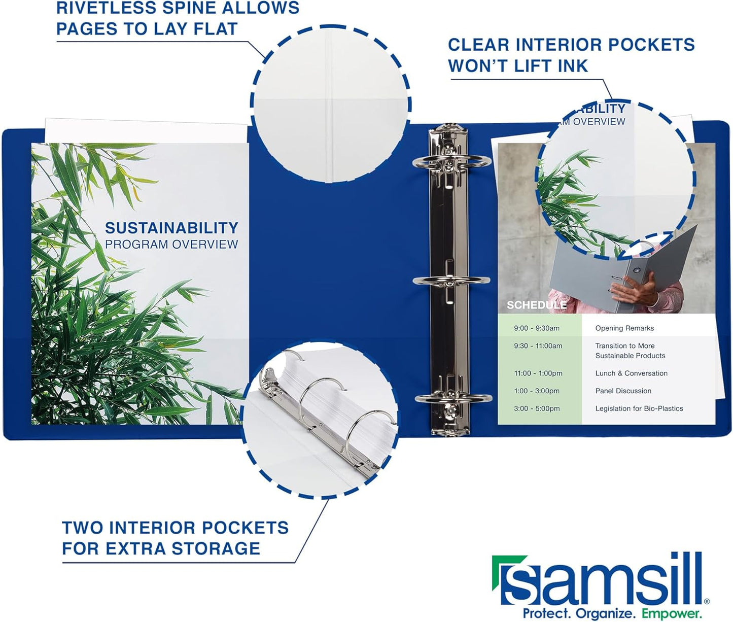Samsill 1 Inch 3 Ring Binders, Made in USA, Economy Round Ring, Clear View Cover, 200 Sheet Capacity - for School, Home, Office - Blue, 4 Pack