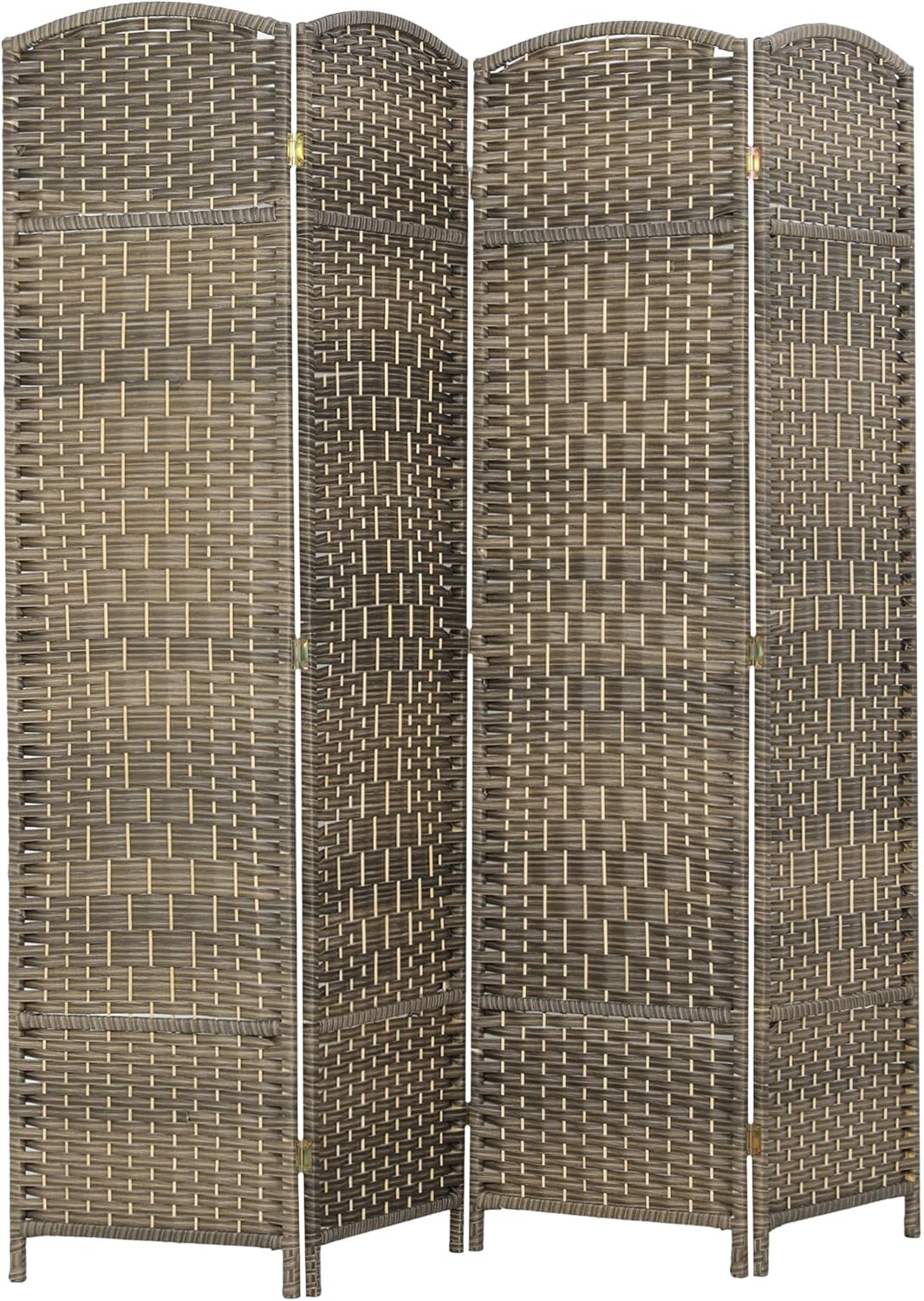 HOMCOM 4 Panel Room Divider, 6' Tall Folding Privacy Screen, Hand-Woven Freestanding Wall Partition for Home Office, Bedroom, Dark Rustic Oak