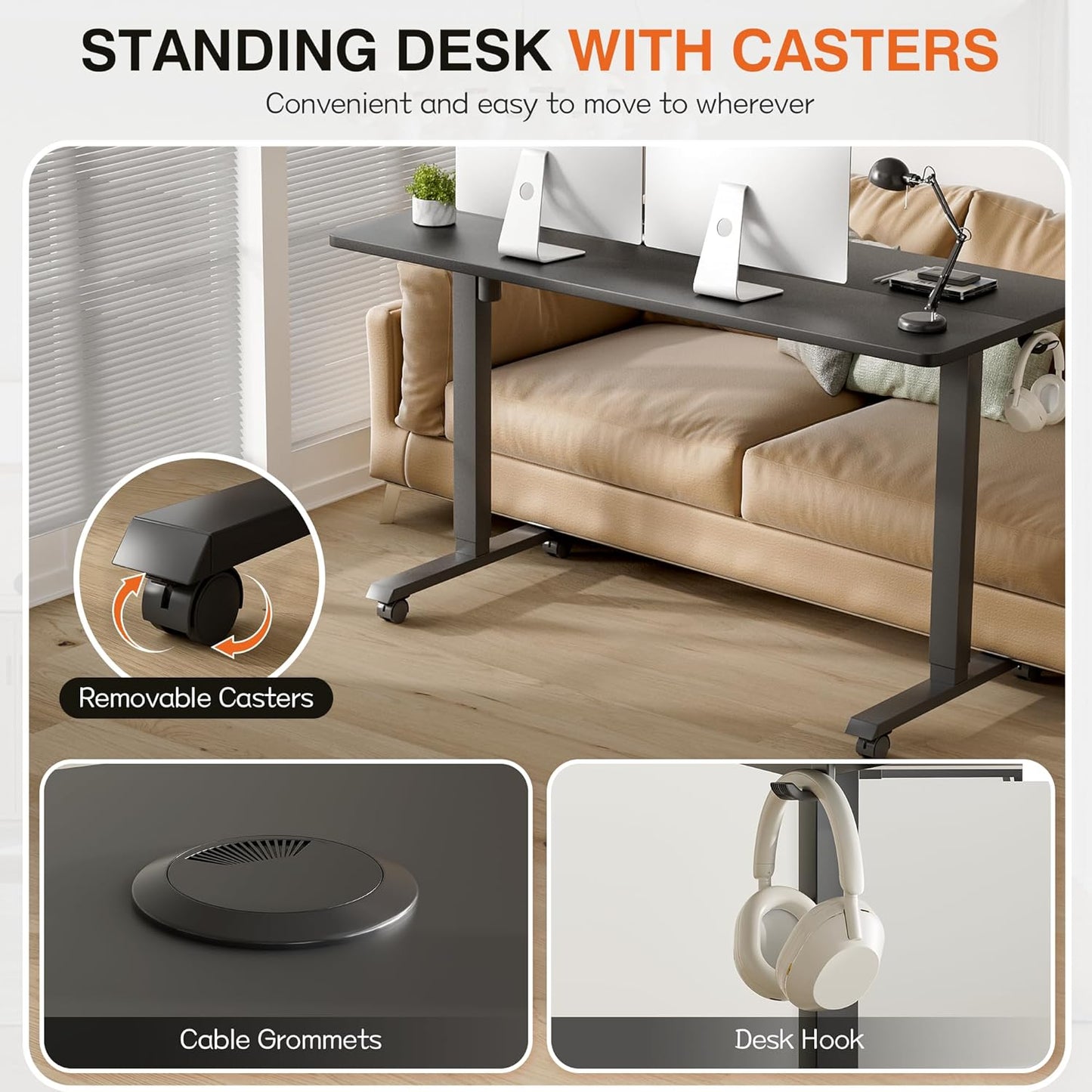 Furmax Electric Standing Desk, 55 x 24 Inches Height Adjustable Desk with Removable Casters, Home Office Computer Desk (Carbon Black)