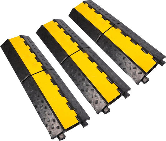 Rubber Cable Ramp Cord Cover Cable Protector Ramps Wire Hose Protective 2 Channel 22000Lbs Load Capacity Traffic Speed Bump for Asphalt Concrete Gravel Driveway Indoor Outdoor, 3 Packs