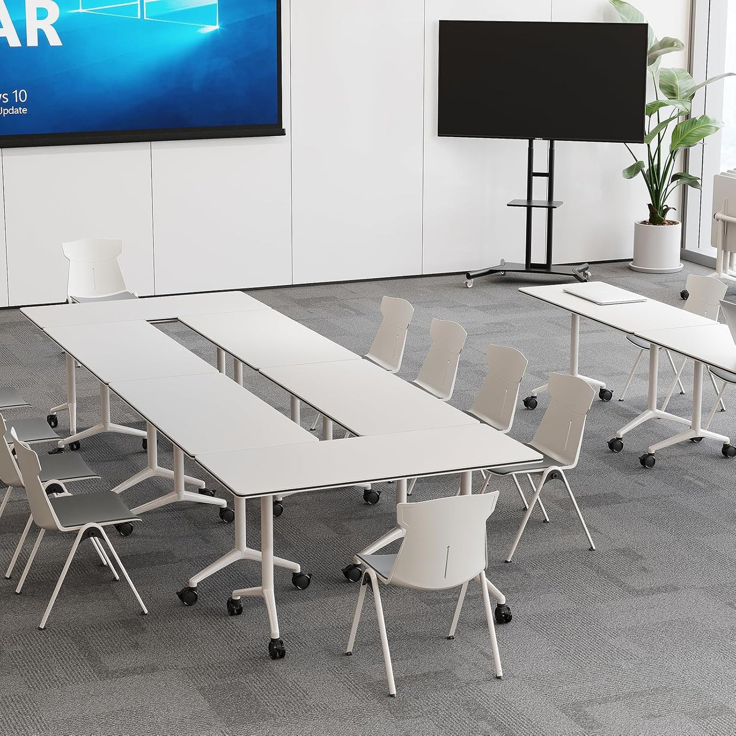Folding Conference Room Tables 6 Pack, Foldable Modern Mobile Meeting Table Desk Training Table 6FT Large Rolling OfficeTable for Conference Training Classroom (4, 63" * 23.6" * 29.5")