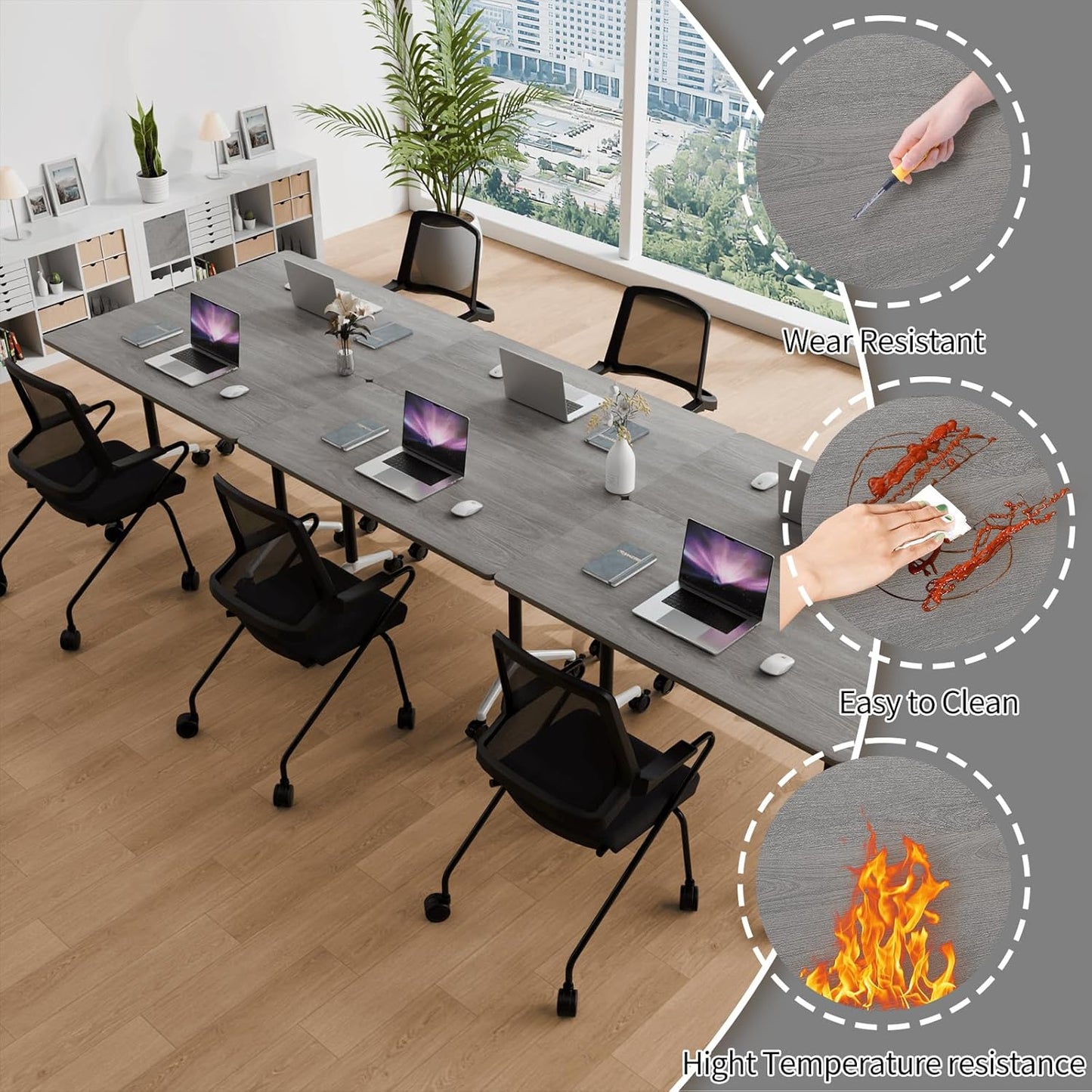 Conference Room Table with Flip-Top Design for Dynamic Meetings, Business Table Computer Desk with Heavy-Duty Frame,Foldable Seminar Meeting Tables for Home Office (4, B, 47.2IN)