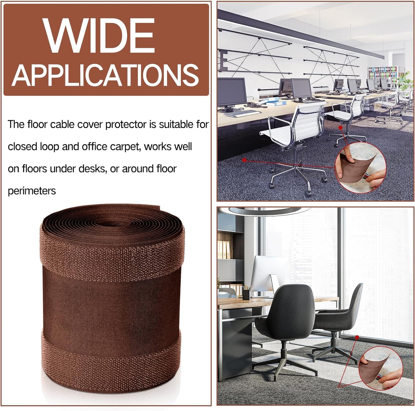 WILLBOND Carpet Cord Cover Cable Grip Floor Cover Cable Protector Management Only for Commercial Office Carpet(Brown,9.84 ft)