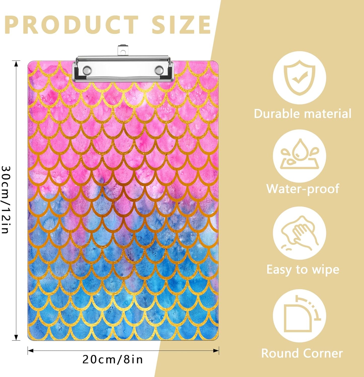 Colorful Mermaid Plastic Clipboards,Decorative Plastic Acrylic Clipboard for Teacher Social Worker Students Office Supplies 8 * 12