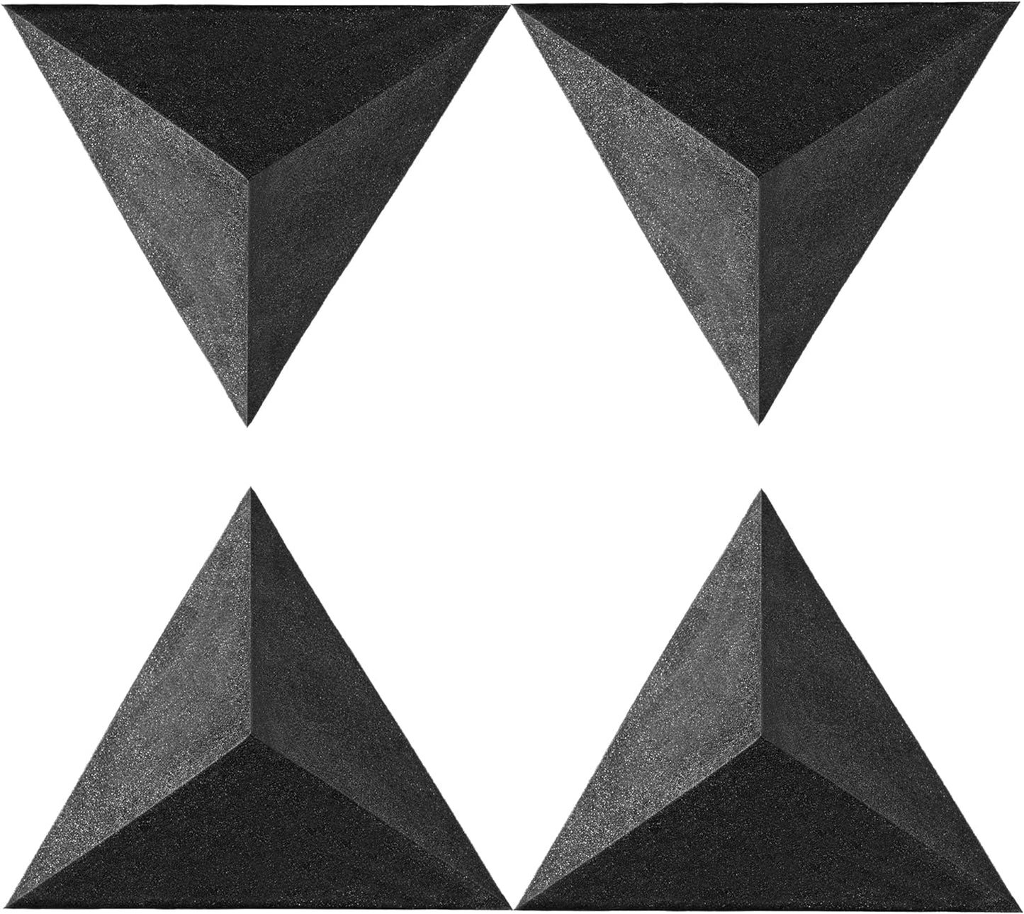 4 Pack Bass Traps for Ceiling Corner 16.5" Triangle 12" Depth Triangular Pyramid Acoustic Foam Bass Trap Sound Proofing for Home Studio Booth Low to High Frequency Sound Absorption Foam