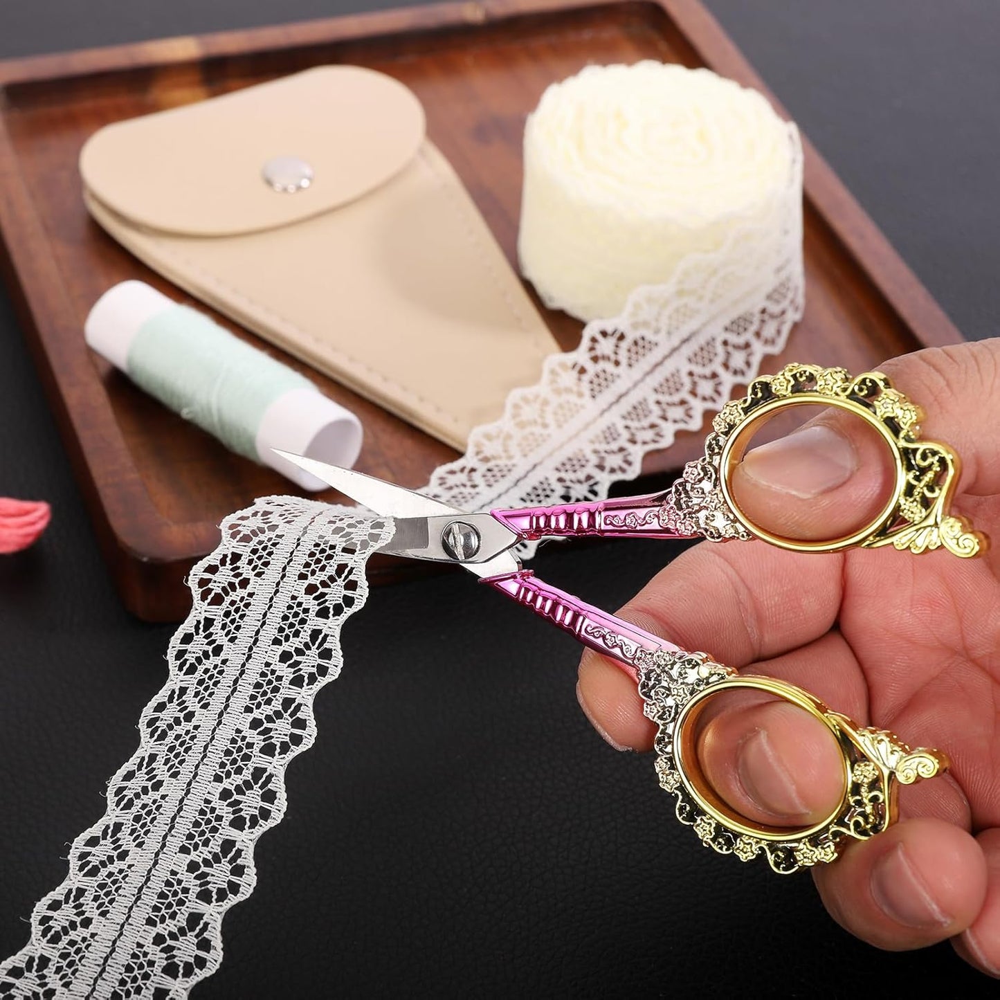 Sewing Embroidery Scissors, Sharp Tip Crochet Scissor with Cover for Craft Artwork Needlepoint Cross Stitch Thread Yarn Paper Cutting Handicraft DIY Tools, 4.5in Pink Shears