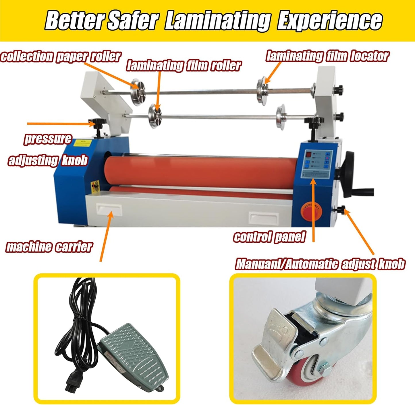 TECHTONGDA 25 Inch Cold Laminator Semi Auto Cold Roll Laminating Machine Automatic Manual Laminator with Max. Laminating Thickness 1 Inch for Vinyl Photo Film 110V