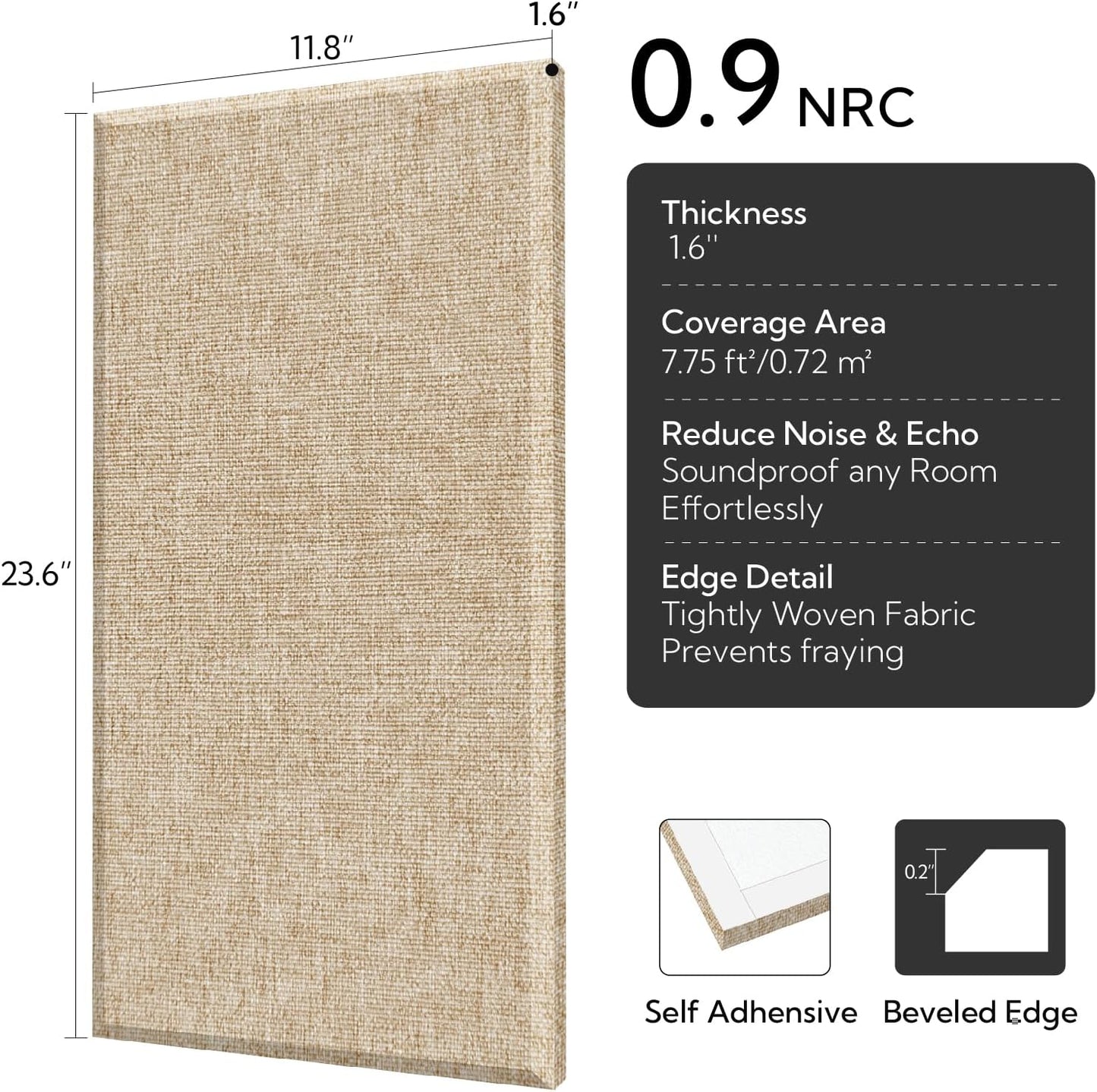 Olanglab Fiberglass Acoustic Wall Panels 4 Pack, 11.8'' x 23.6'' Sound Panels, Fabric Wrapped Sound Proof Panels for Walls (Khaki)