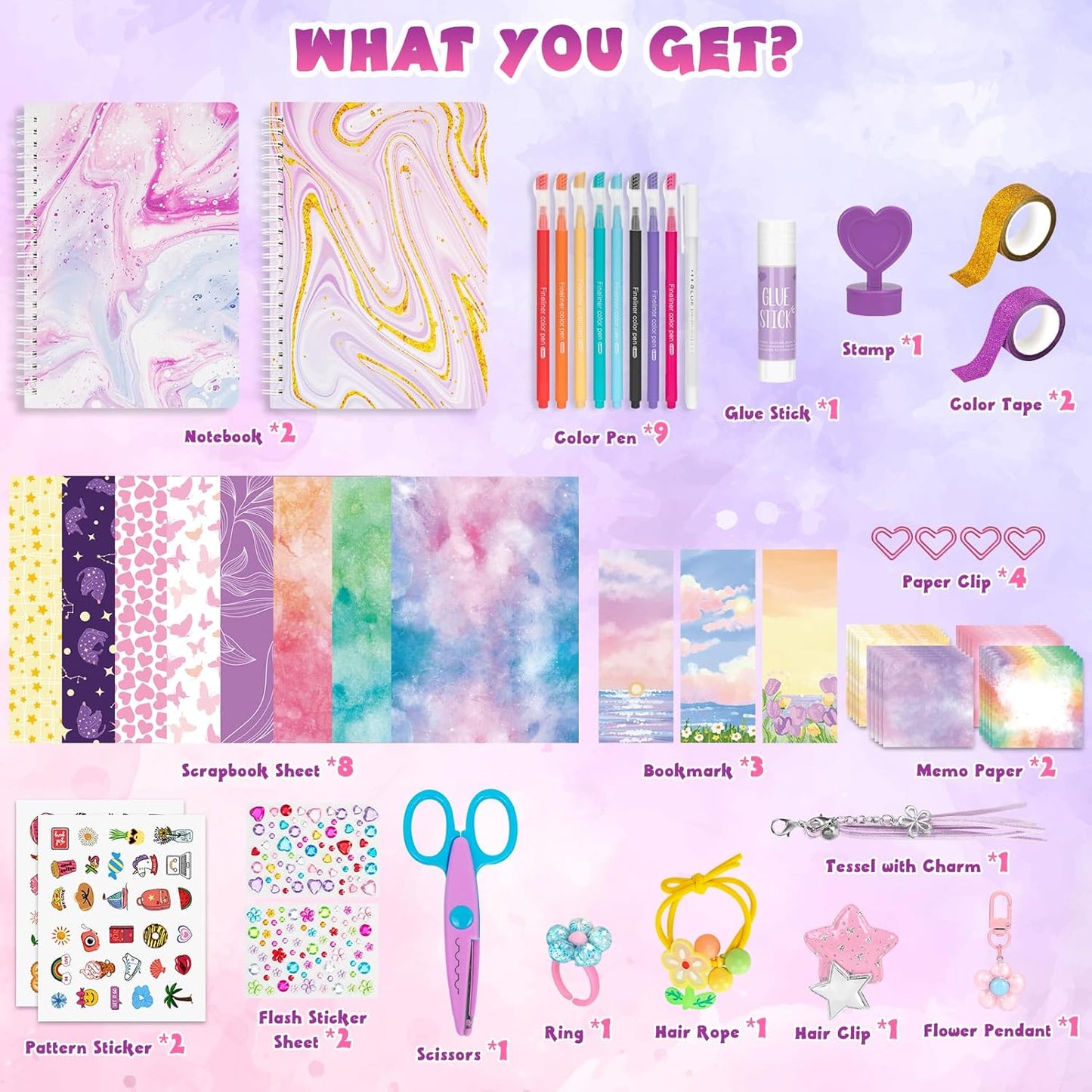 QIYVLOS 2 Pack DIY Journal Kit, Scrapbook Kit Toys for ages 8-13, Birthday Stationary Journaling Supplies Set Arts and Crafts Gifts for Teen Girls Ages 8 9 10 11 12 13 14 Year Old