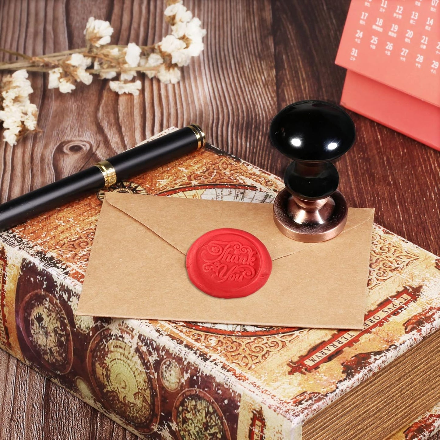 rockcloud Wax Seal Stamp Set, 4 Pieces Sealing Wax Stamps Copper Seals with 1 Black Obsidian Seal Handle for Cards Envelopes Invitation Decoration, Love Expressiont