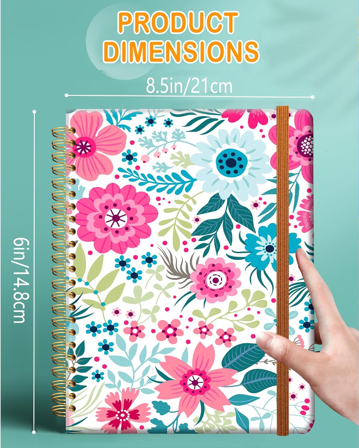 Ruled Spiral Writing Notebook,A5 Hardcover Lined College Journal for Women Lady,Fashion Puppy Watercolor Strong Twin-Wire Binding with Premium Paper,8.4" X 6",Perfect for School,Office,Home Gifts(Colorful Flowers)