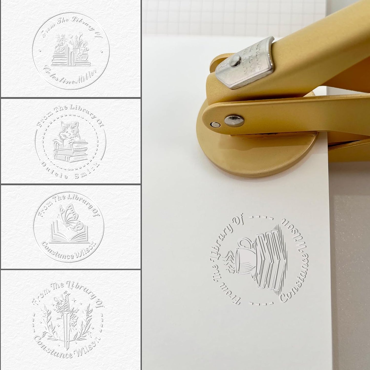 Book Embosser Custom Embosser Stamp with Your Name or Design Personalized Library Embosser Stamp Customized Books Business Cards Paper Documents Notebooks etc. (06)