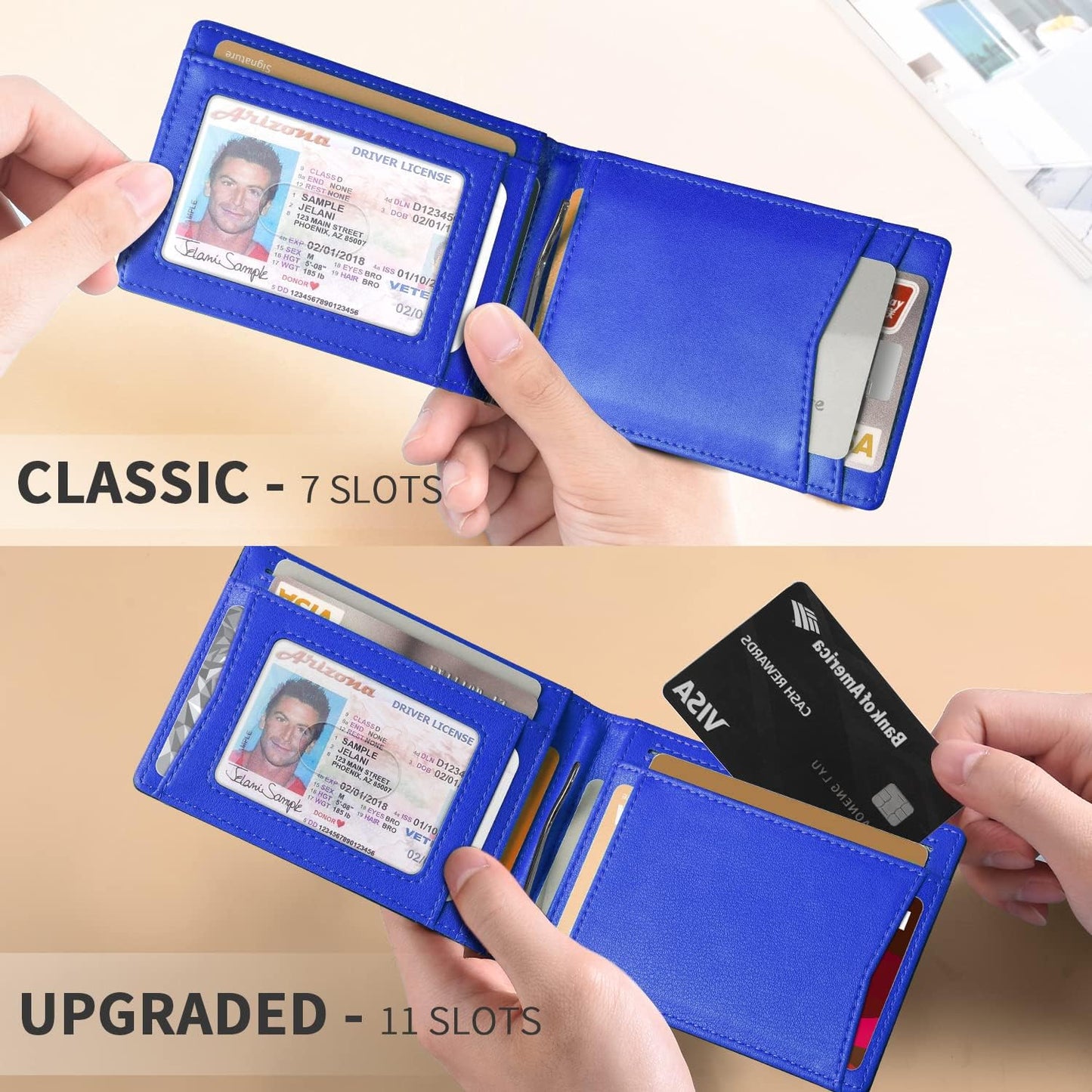 Slim Money Clip Wallets for Men RFID Blocking 11 Card Holder Minimalist Small Thin Carbon Leather Bifold Mens Front Pocket Wallet Gift Box