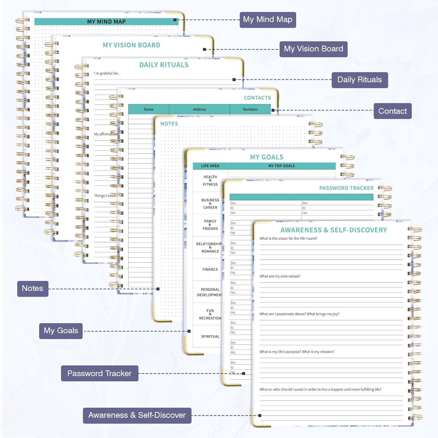 Ospelelf Spiral Undated Daily Planner 8.5 x 11, Weekly Monthly Teacher Academic Yearly 2025-2026, Purple