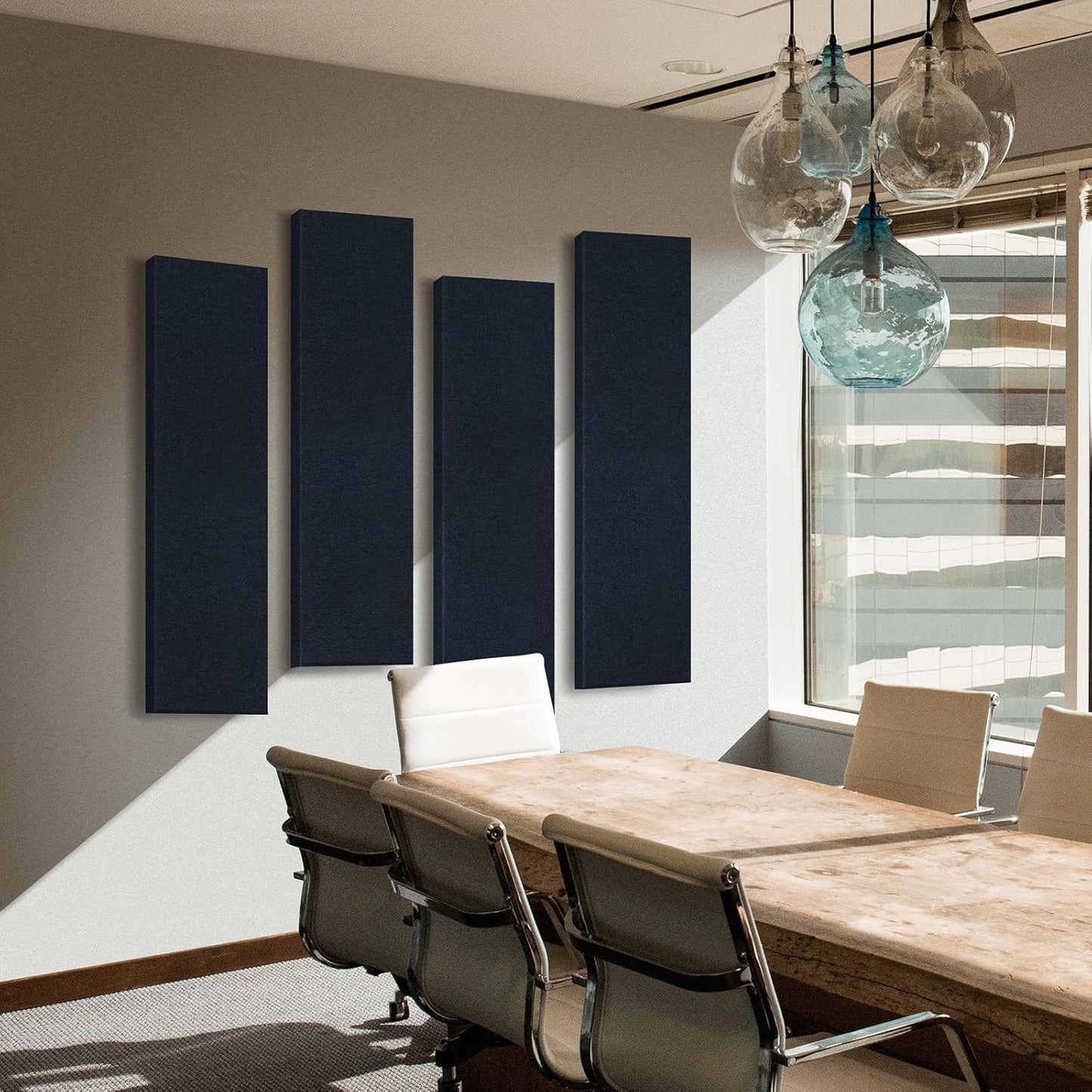 2” Thick Acoustic Panels with Hanging Brackets to the Wall, 2 PCS 47.2” x 11.8” Fiberglass Sound Absorbing Panels for Home Theater Church Office Wall or Ceiling, Navy Blue