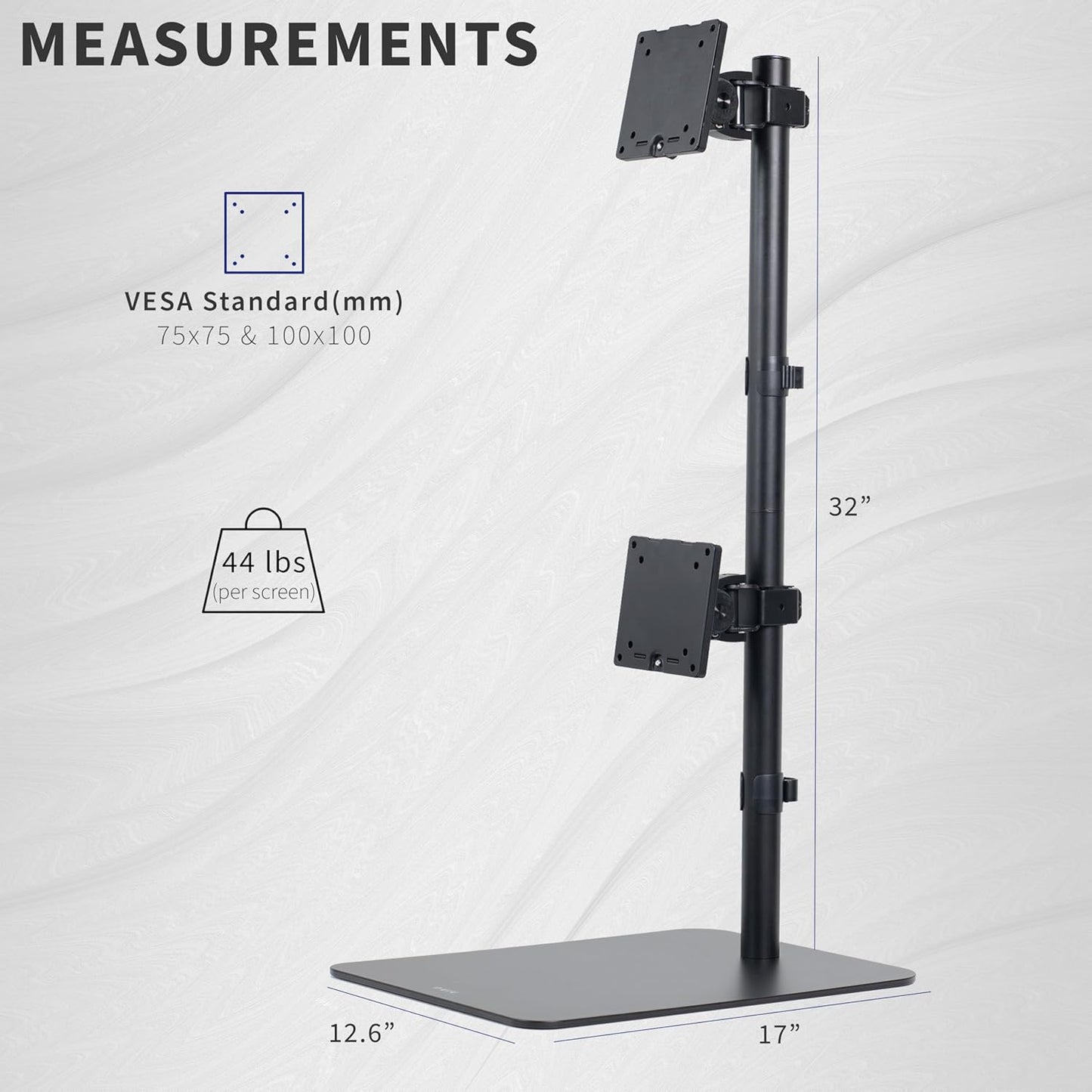 VIVO Freestanding Dual Vertically Stacked Ultra-Wide Monitor Desk Stand, Extra Tall Heavy Duty Adjustable Mount for 2 Ultrawide Screens up to 49 inches, 44 lbs Per Screen Capacity, Black, STAND-V202L