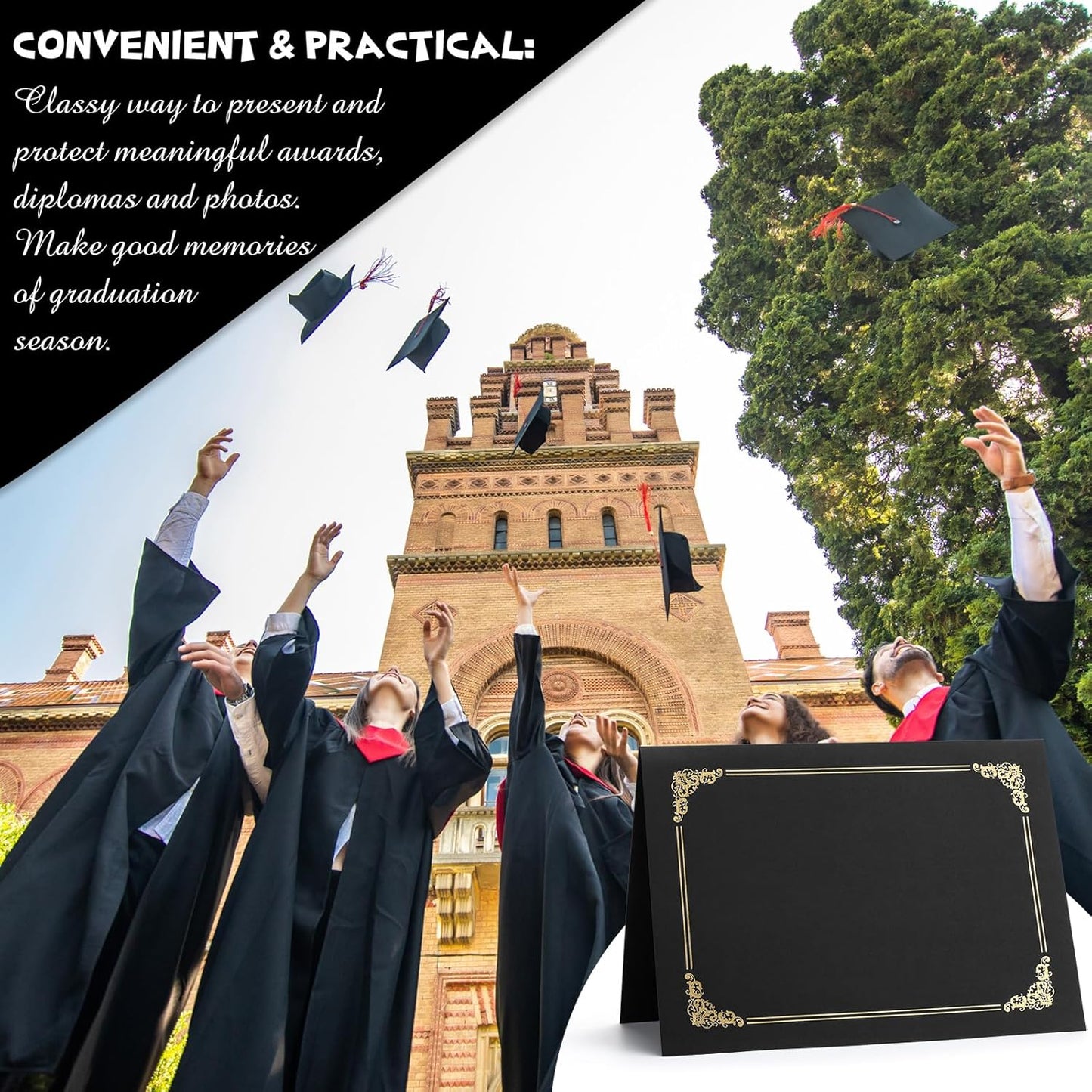 Fainne 120 Packs Certificate Holders Bulk, Diploma Covers Gold Foil Border, Document Covers for Letter Size 8.5x11 Award Certificates, Cardstock, Document Papers, Paper Card Stock(Black)