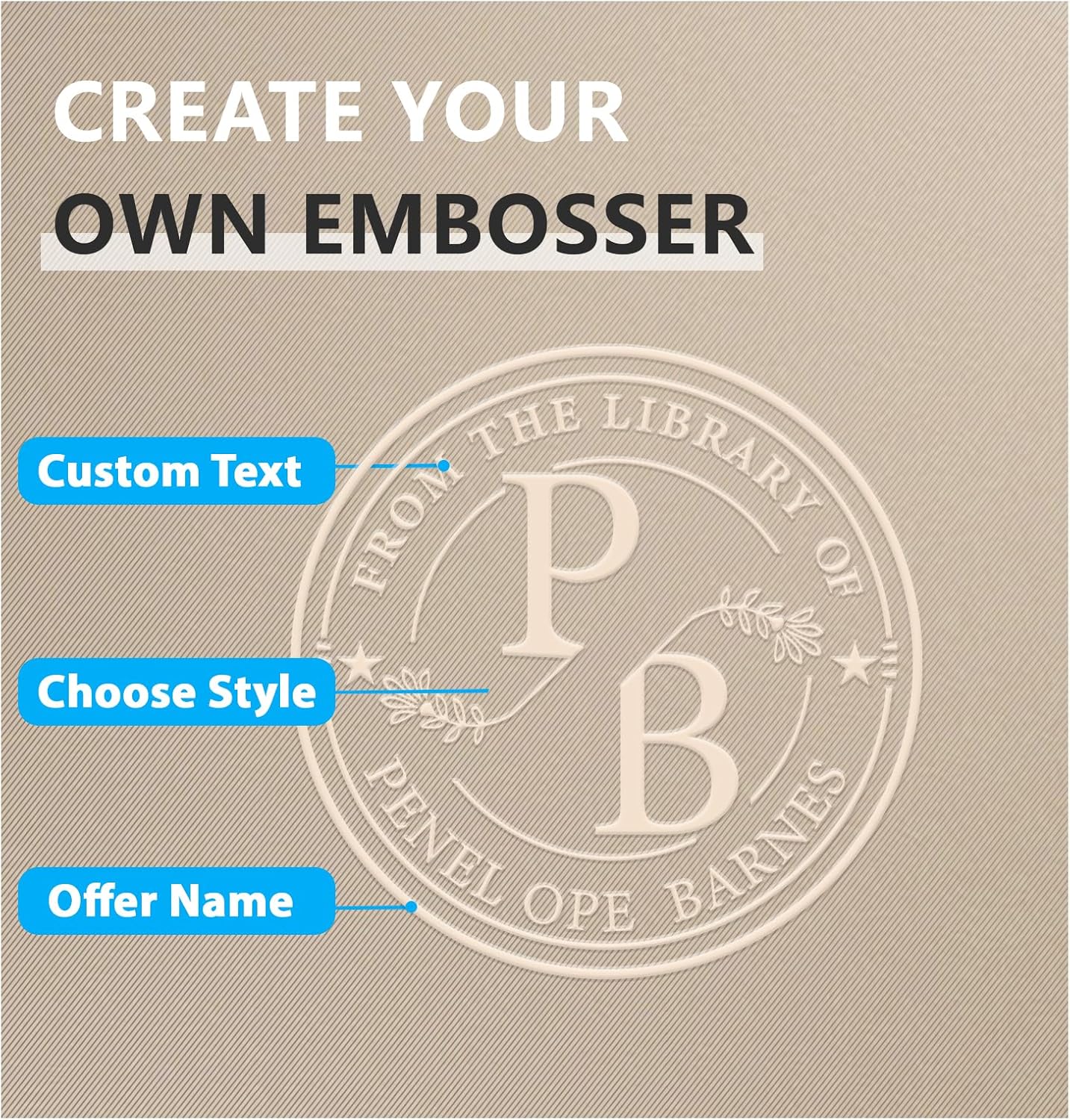 Custom Book Embosser | Personalized Library Embosser | Initials Stamp | from The Library of Self Ink Stamps(Initials 4)