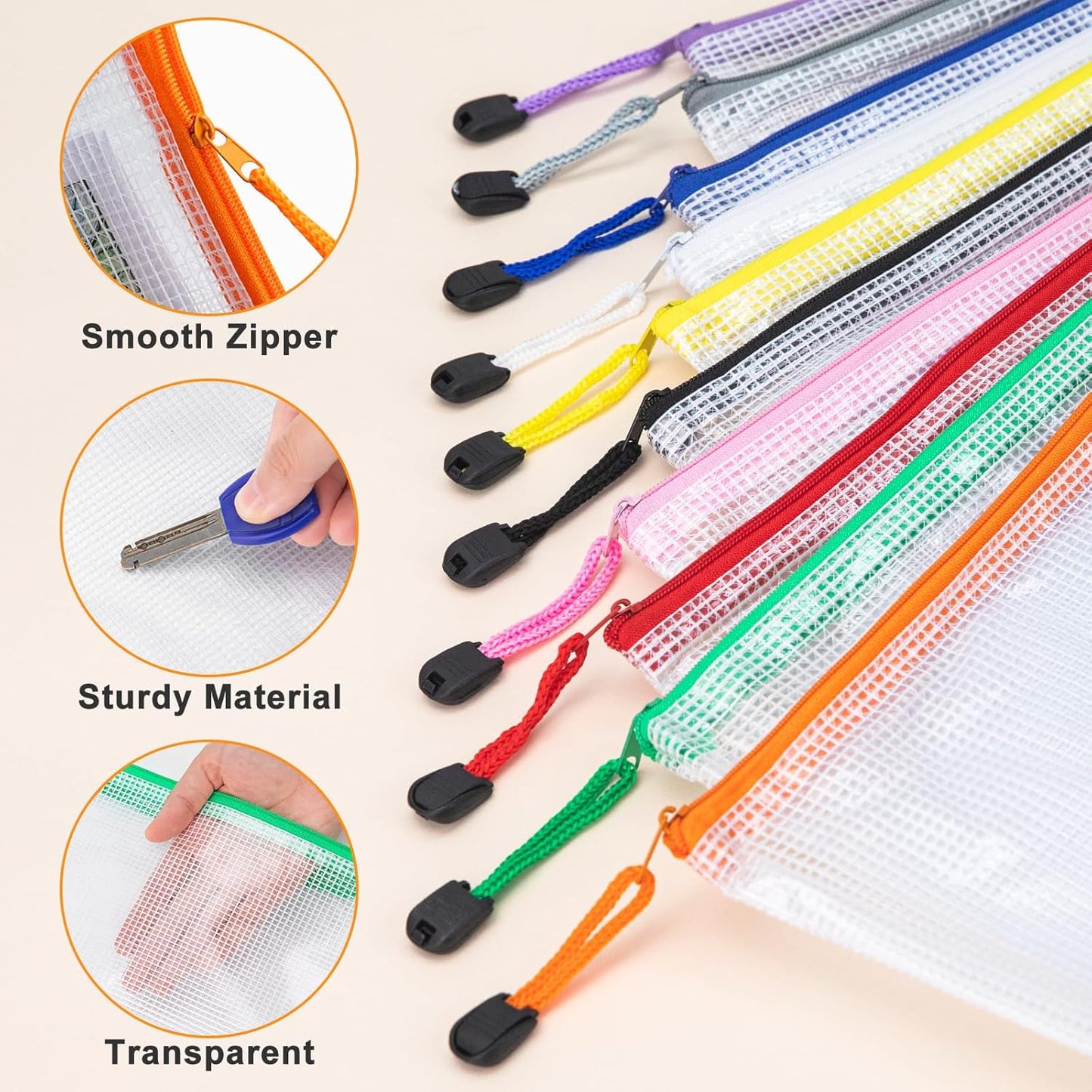 20Pack Mesh Zipper Pouch Bags, Waterproof 9.5x4.5 Inch Pencil Pouches Bulk for Storage, Teacher School, Toys, Puzzle, Office, 10 Colors