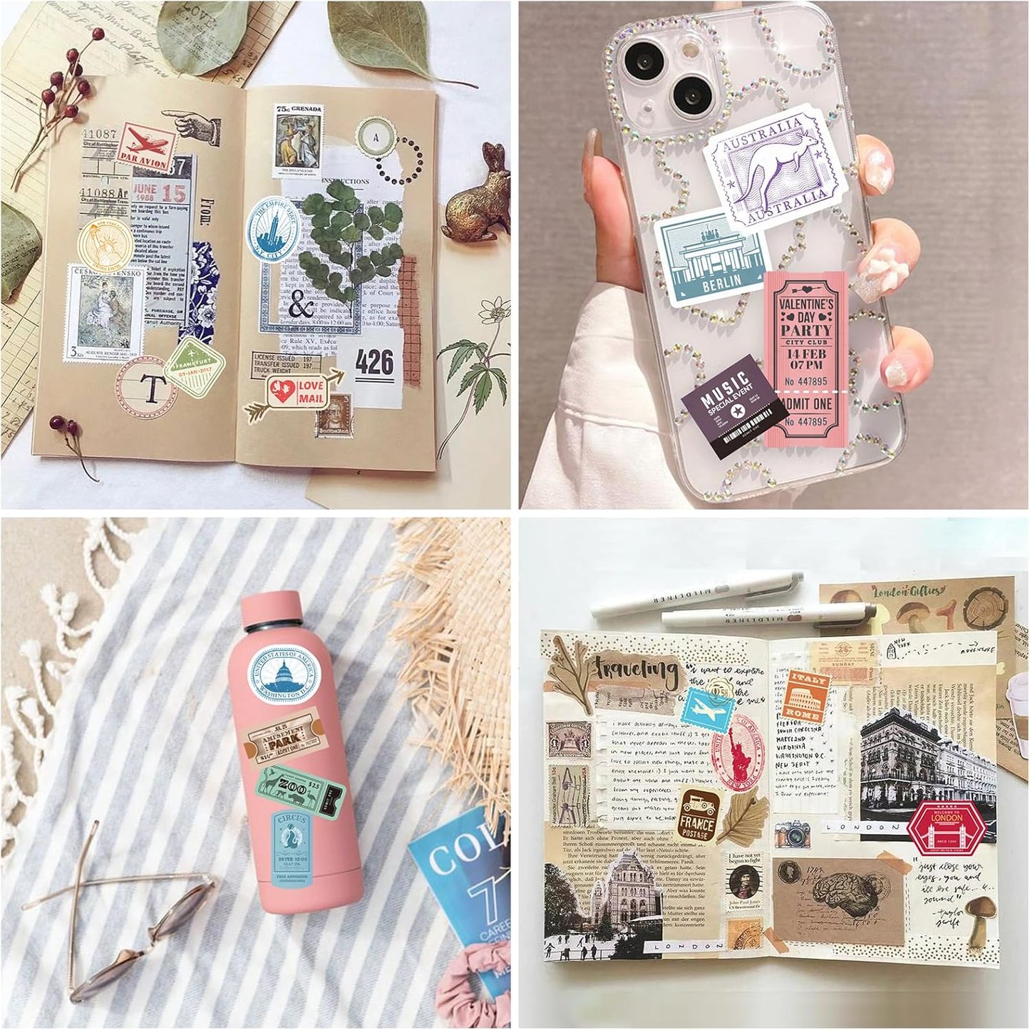 Prstincol 300 Pcs Vintage Travel Stickers Ticket Stickers for Journaling,Luggage Sticker Stub Vintage Sticker for Junk Journal Crafts Laptop Water Bottle Album Scrapbook