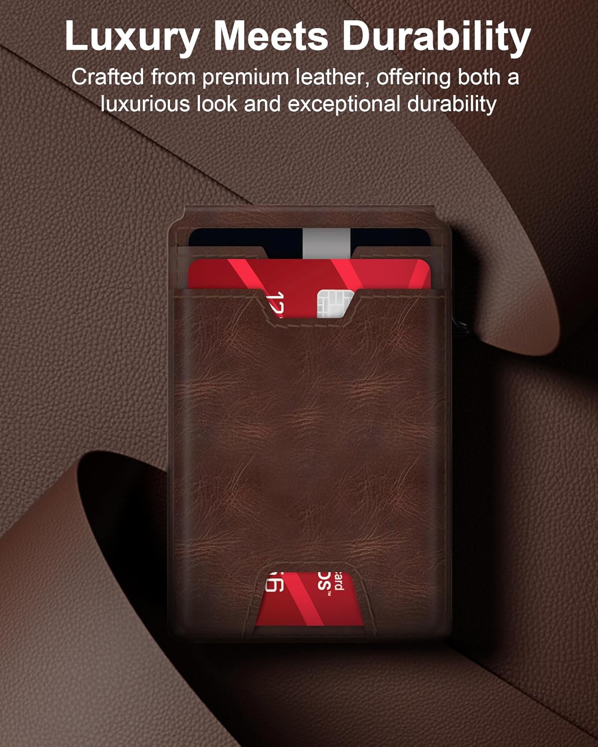 typecase Mens Wallet Card Holder: Pop Up Card Case, Genuine Leather, Smart, RFID Blocking, Slim, Minimalist, Thin, Front Pocket - 9-13 Card Capacitiy | ID Window | Money Clip (Brown)