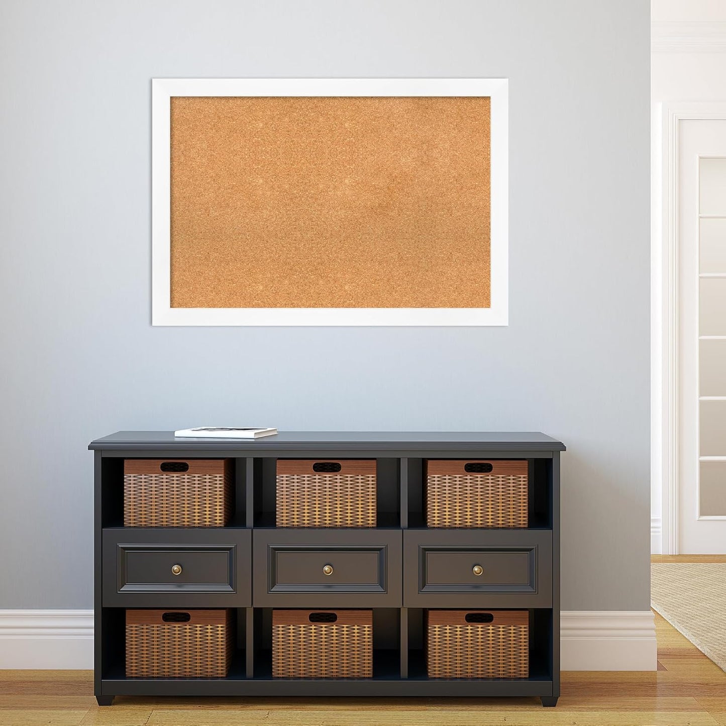 Amanti Art Natural Cork Board for Wall, 27x39 Vision Board with White Frame, Large Corkboard Office Decor for Home Organization, Modern Corkboard Pinboard to Display Items for Home Organization in