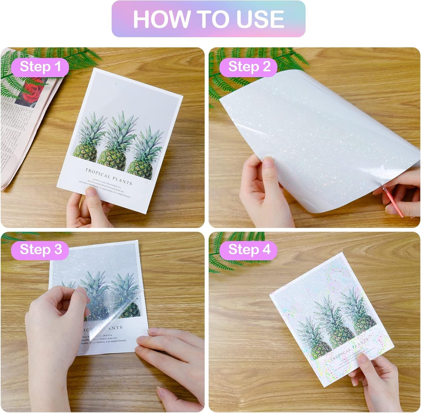 24 Sheets Holographic Sticker Paper Transparent Holographic Laminate Sheets Self Adhesive Glitter Film Laminating Sheets Clear Waterproof Vinyl Overlay for DIY Crafts, 8.5 x 11 inch Star Pattern