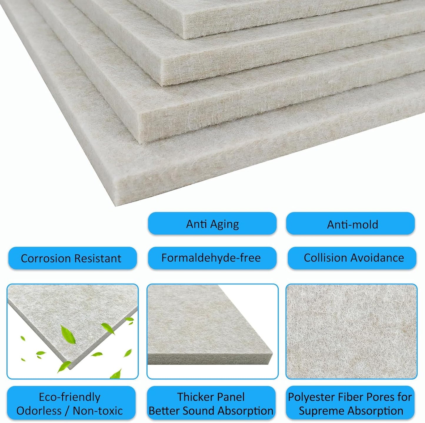 BXI Thickened Sound Absorbing Panels - 12 Pack 12 X 12 X 0.5 Inches Dense Acoustic Panels, Echo Noise Reducing Sound Panels, Tackable Studio Panels for Wall and Ceiling Acoustic Treatment