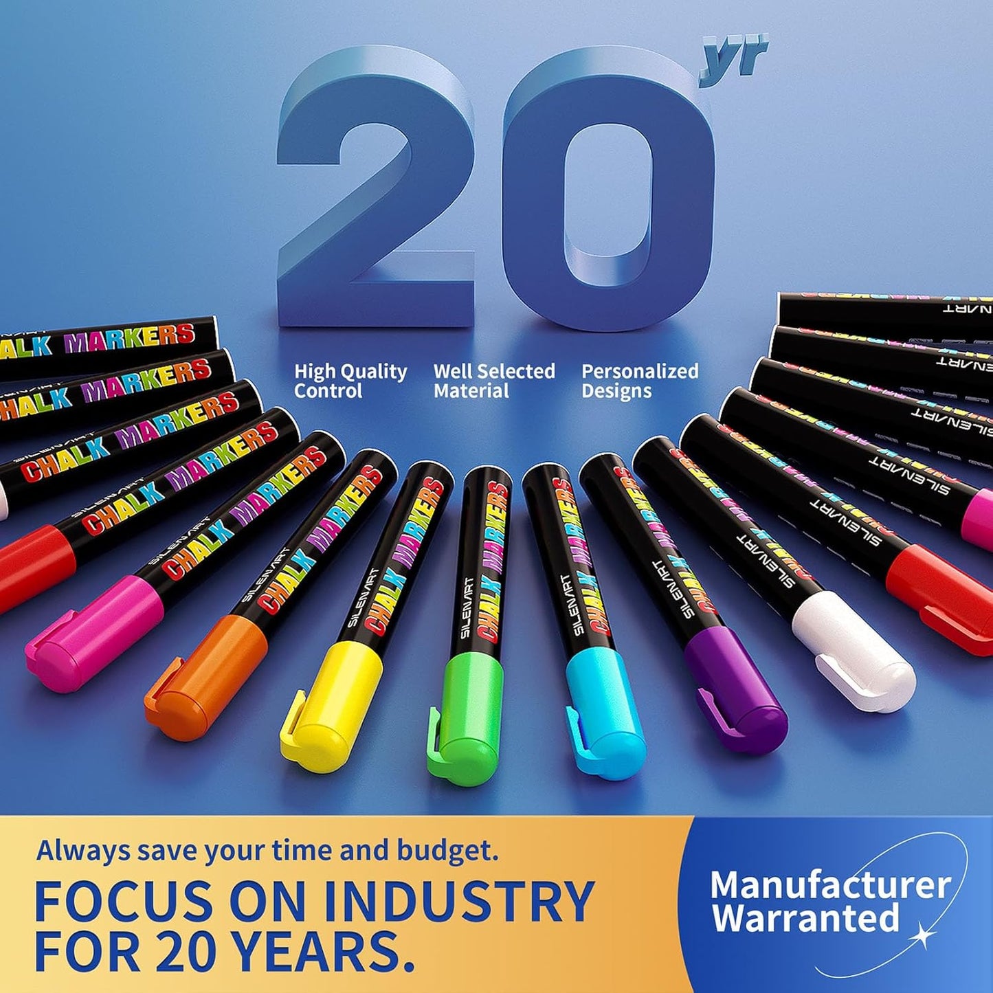 SILENART Blue Chalk Markers 2 Pack - Blue Dry Erase Markers Pen - Liquid Chalk Markers for Chalkboard, Window, Glass, Mirror, Blackboard - 3-6mm Reversible Tip