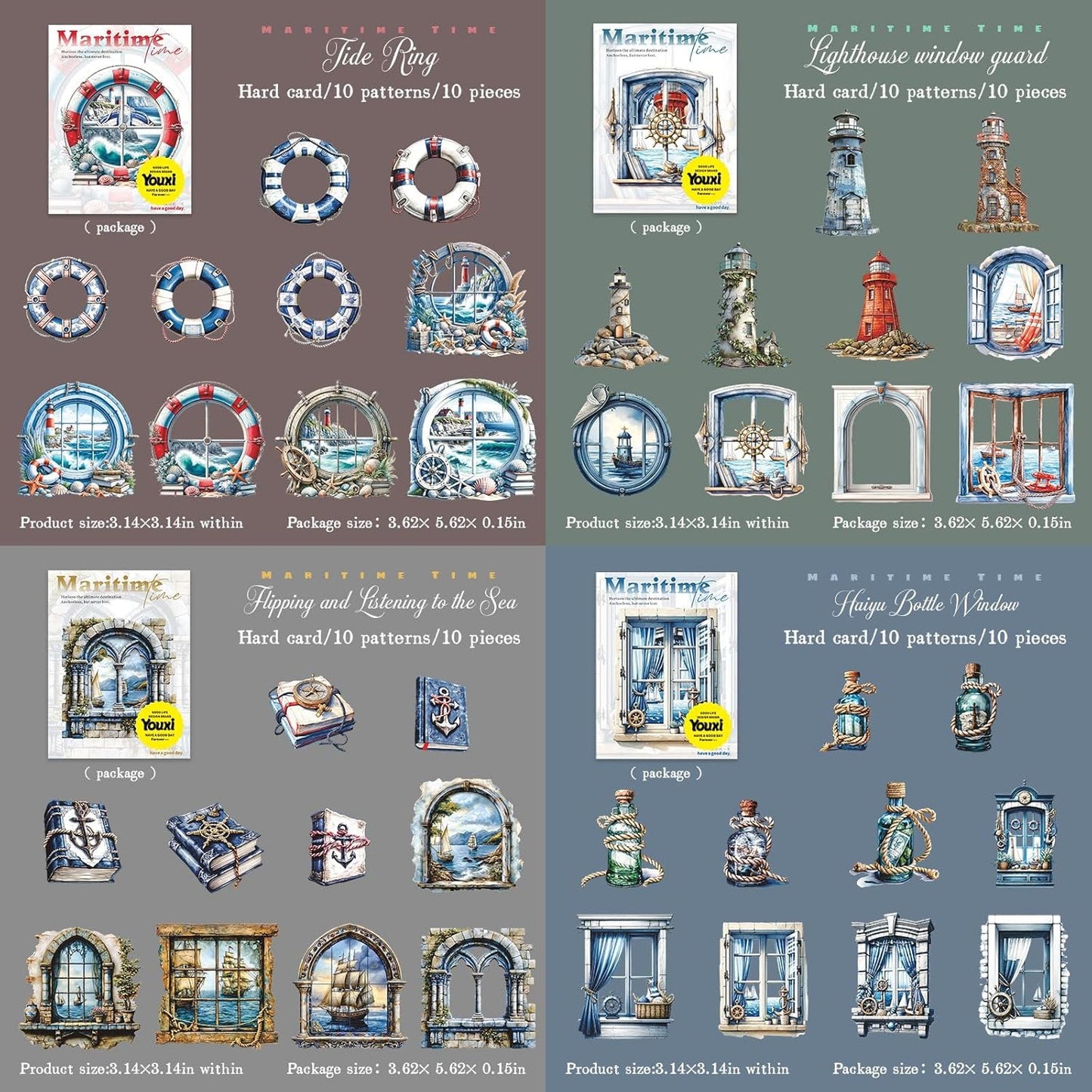 60 Pieces Vintage Maritime Themed Cardstock Cutout Frame Stickers, Aesthetic Scrapbook Stickers for DIY Diary Junk Journal Handbook Album Decoration Label Sticker Journaling Scrapbooking Supplies