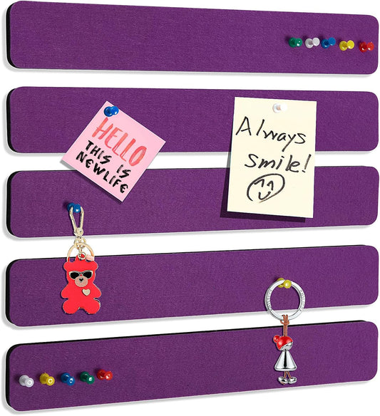 Felt Pin Board Bar Strips Bulletin Board for Bedrooms Offices Home Wall Decoration, Notice Board Self Adhesive Cork Board with 35 Push Pins for Paste Notes, Photos, Schedules (Purple)