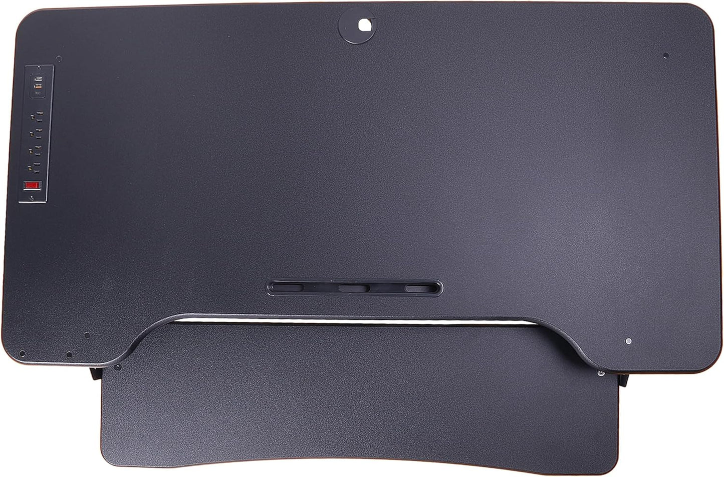 Rocelco 46" Electric Standing Desk Converter with AC Outlet USB Charger and Dual Monitor Arm Mount - Motorized Adjustable Sit Stand Riser - Tabletop Workstation Keyboard Tray - Black (R EDRB-46-DM2)