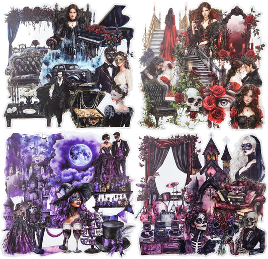 Dark Gothic Ballroom PET Sticker Set, 100PCS Vintage Dance Ephemera for Scrapbooking, Journaling, DIY Crafts, and Planner Supplies